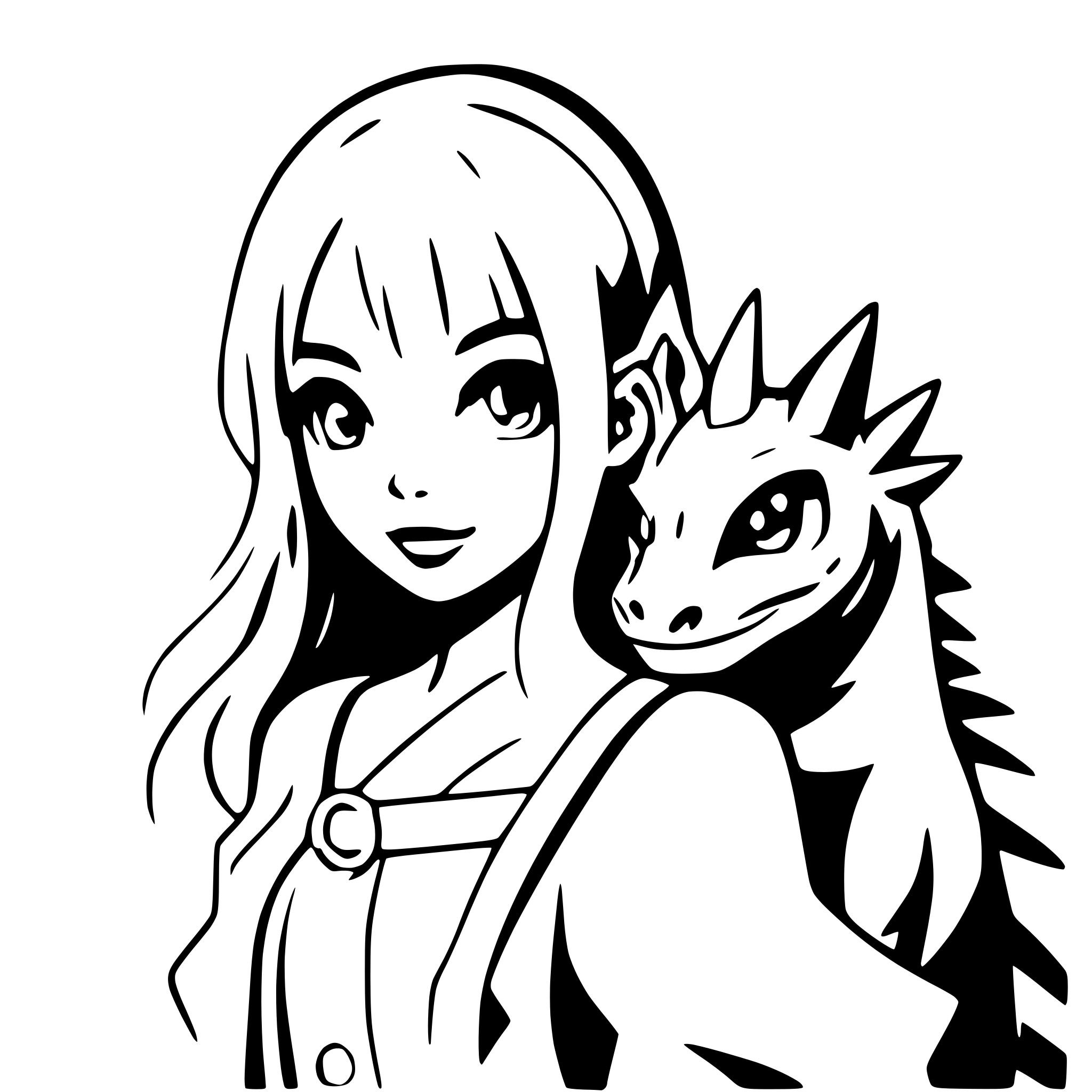 AI-generated SVG of 'girl with pet dragon'