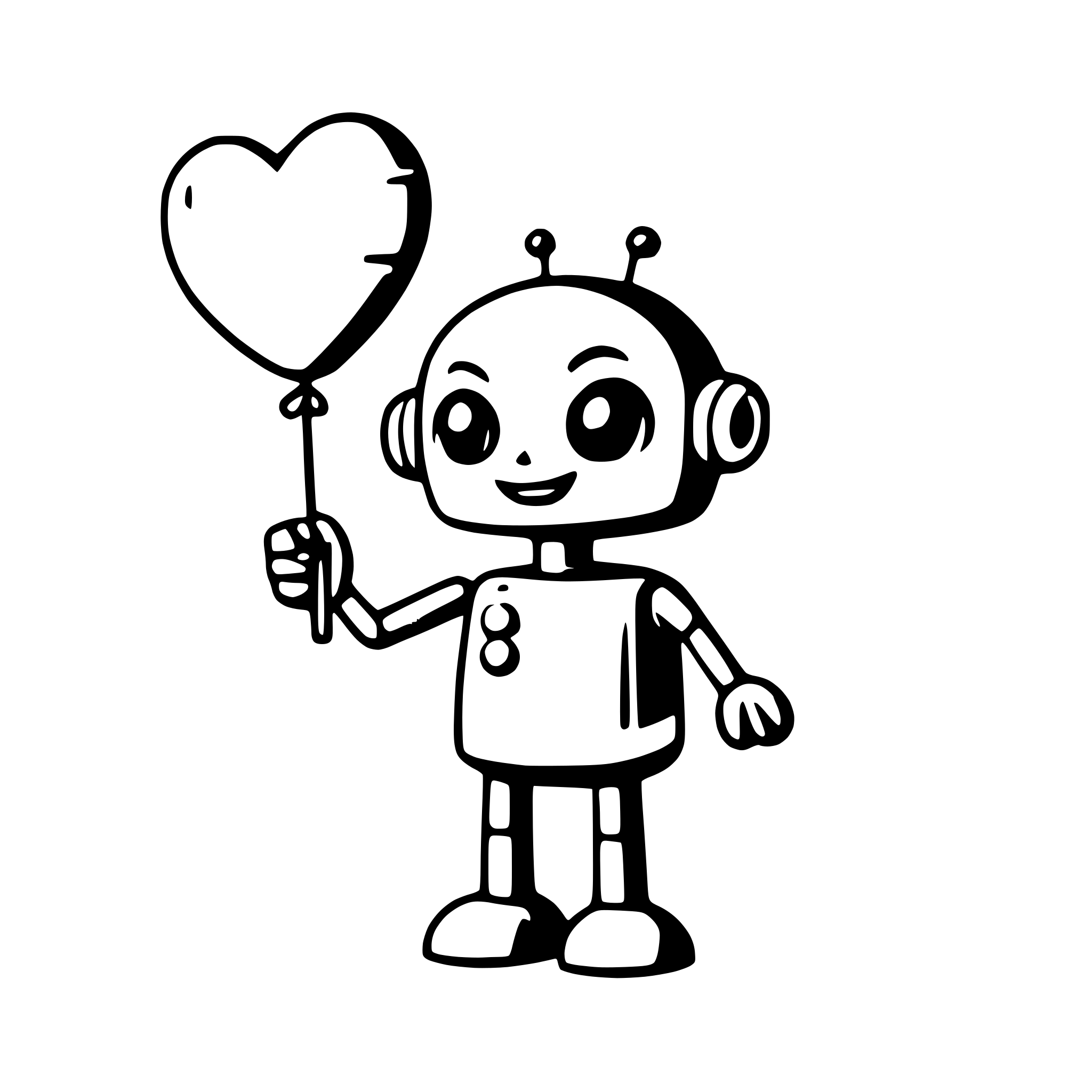 AI-generated SVG of a a friendly robot with a heart-shaped balloon
