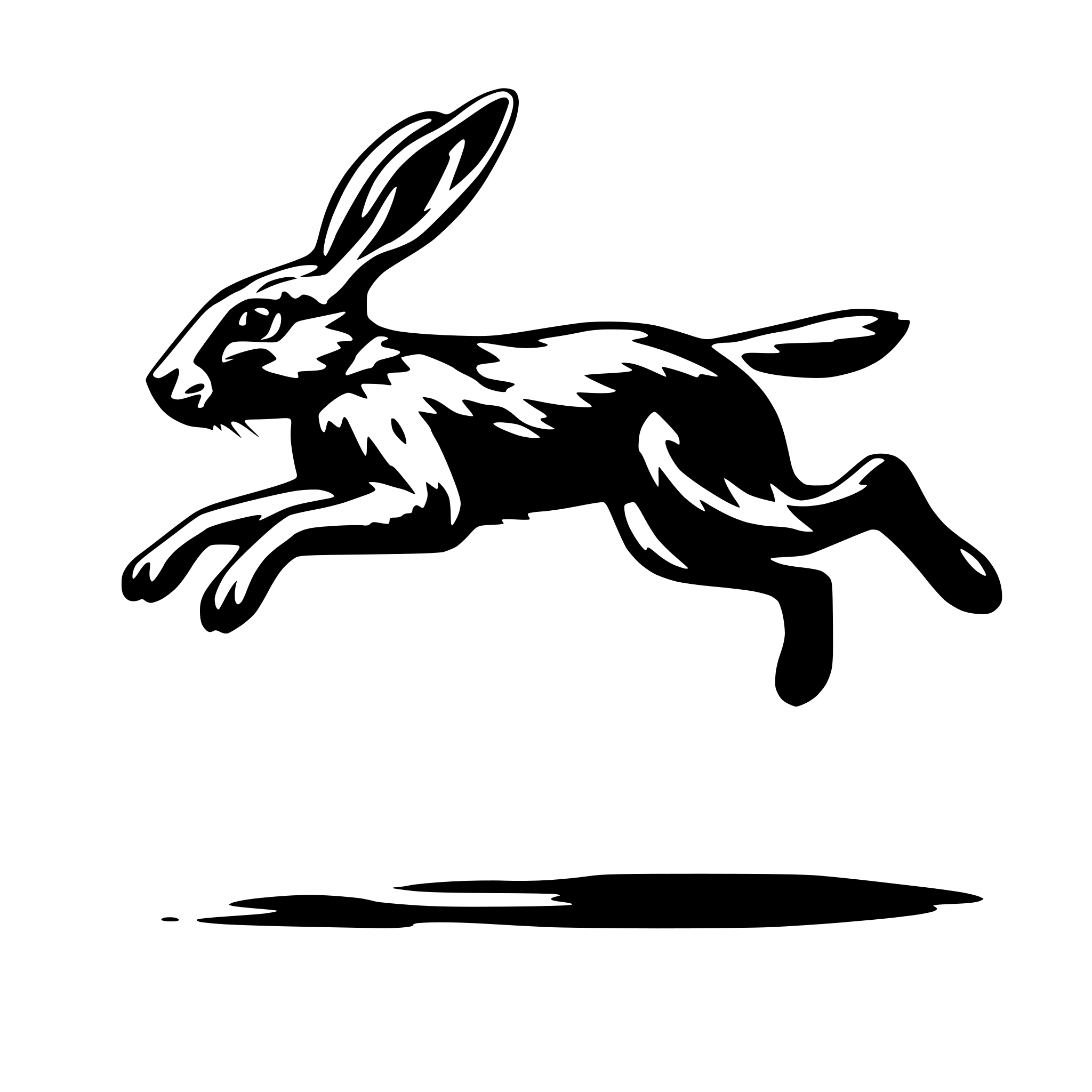 AI-generated SVG of a a side profile of a hare that is jumping, minimal, broad strokes