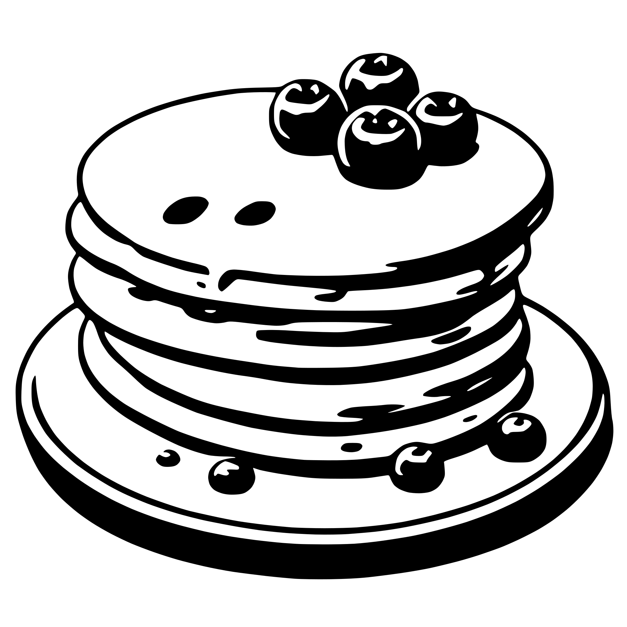 The SVG depicts a stack of pancakes with a single cherry on top. The pancakes are layered on a plate, and the cherries are placed on the topmost pancake. The cherries are round with a stem, and the pancakes have a golden-brown color, suggesting they are cooked. The SVG is a simple, stylized illustration with no additional text or elements. 