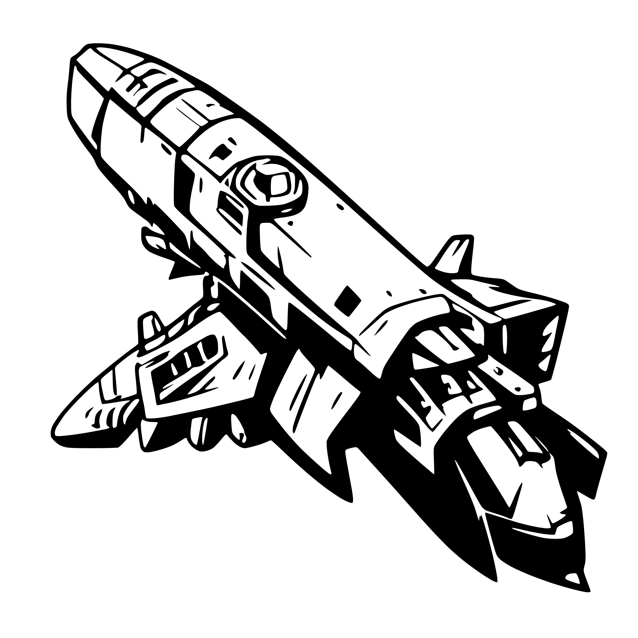 AI-generated SVG of 'cyberpunk rocket with jet flames'