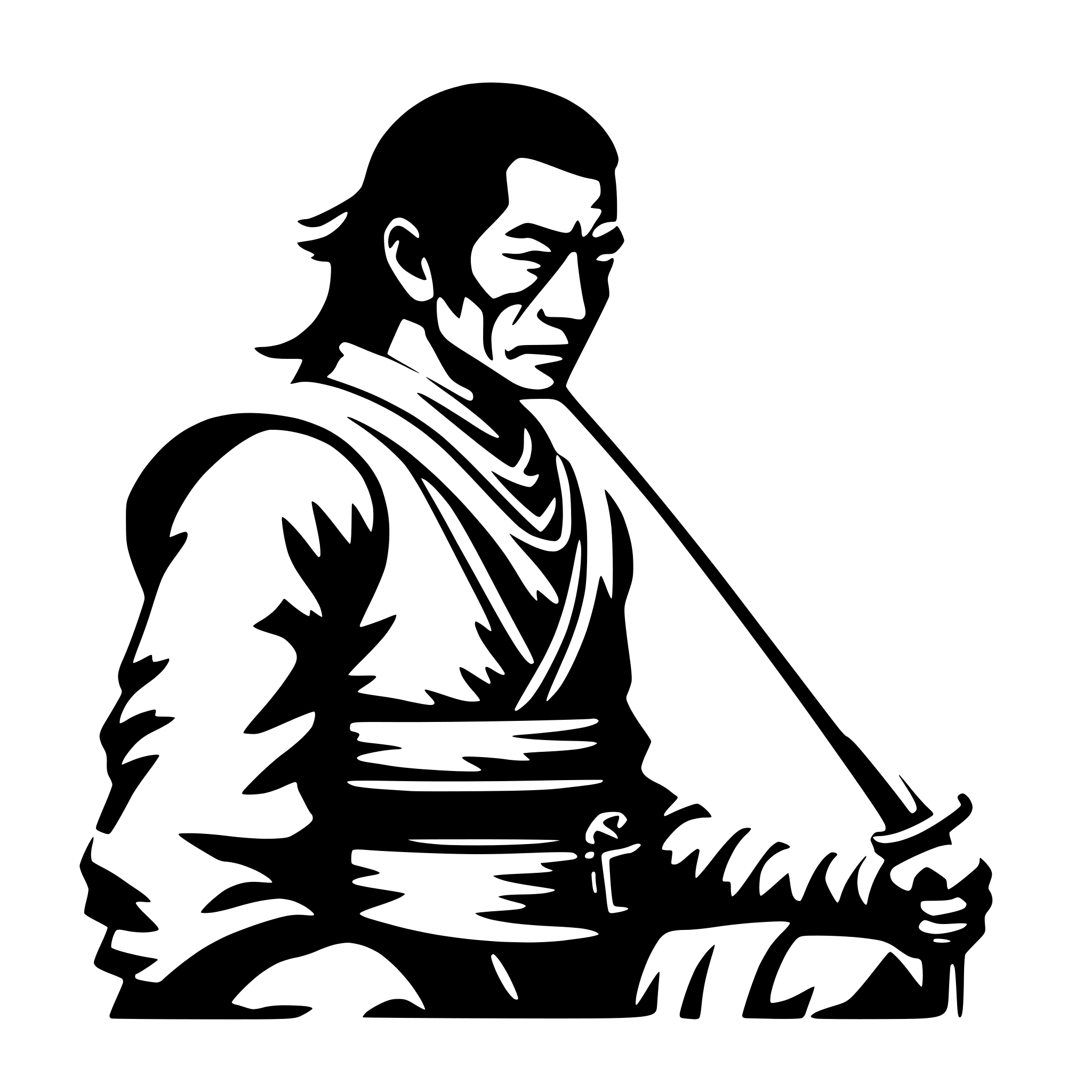 AI-generated SVG of a old samurai, side view, nostalgic