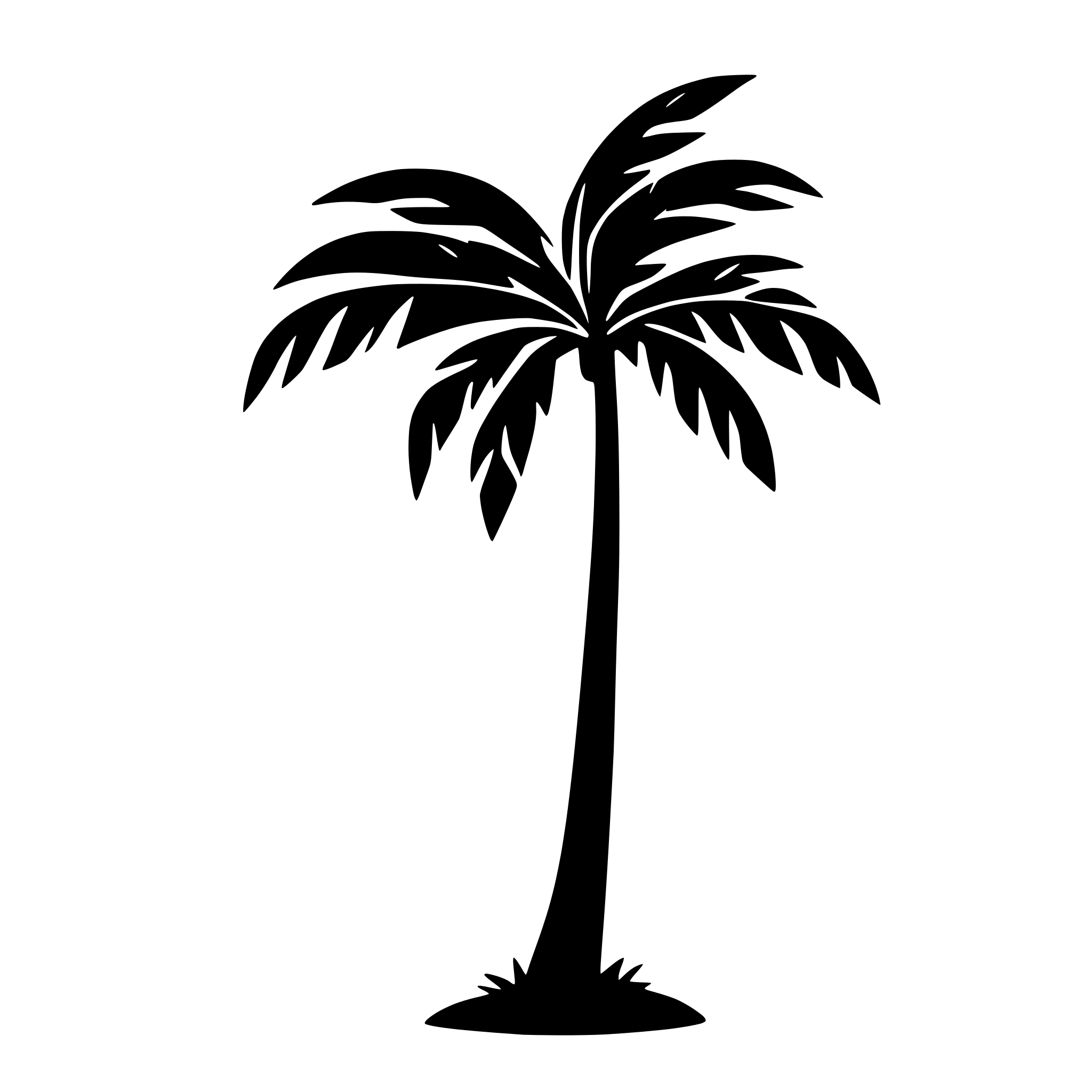 AI-generated SVG of a A simple SVG of a tall palm tree with a curved trunk and five large leaves.