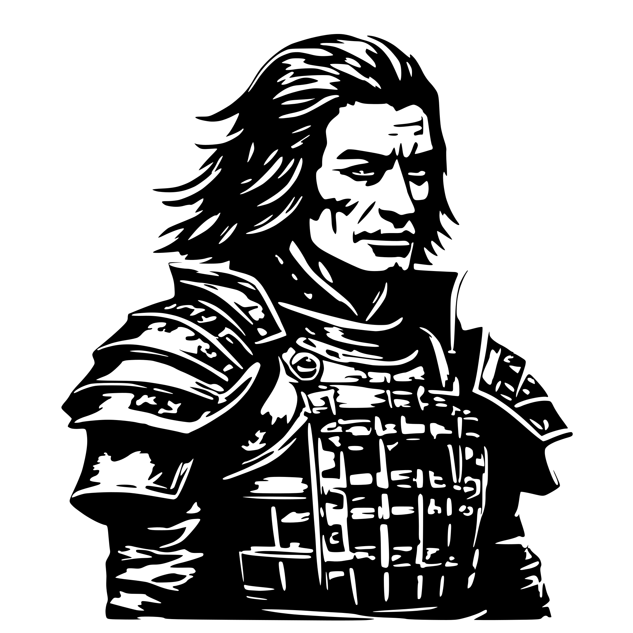 AI-generated SVG of a old samurai, side view, nostalgic