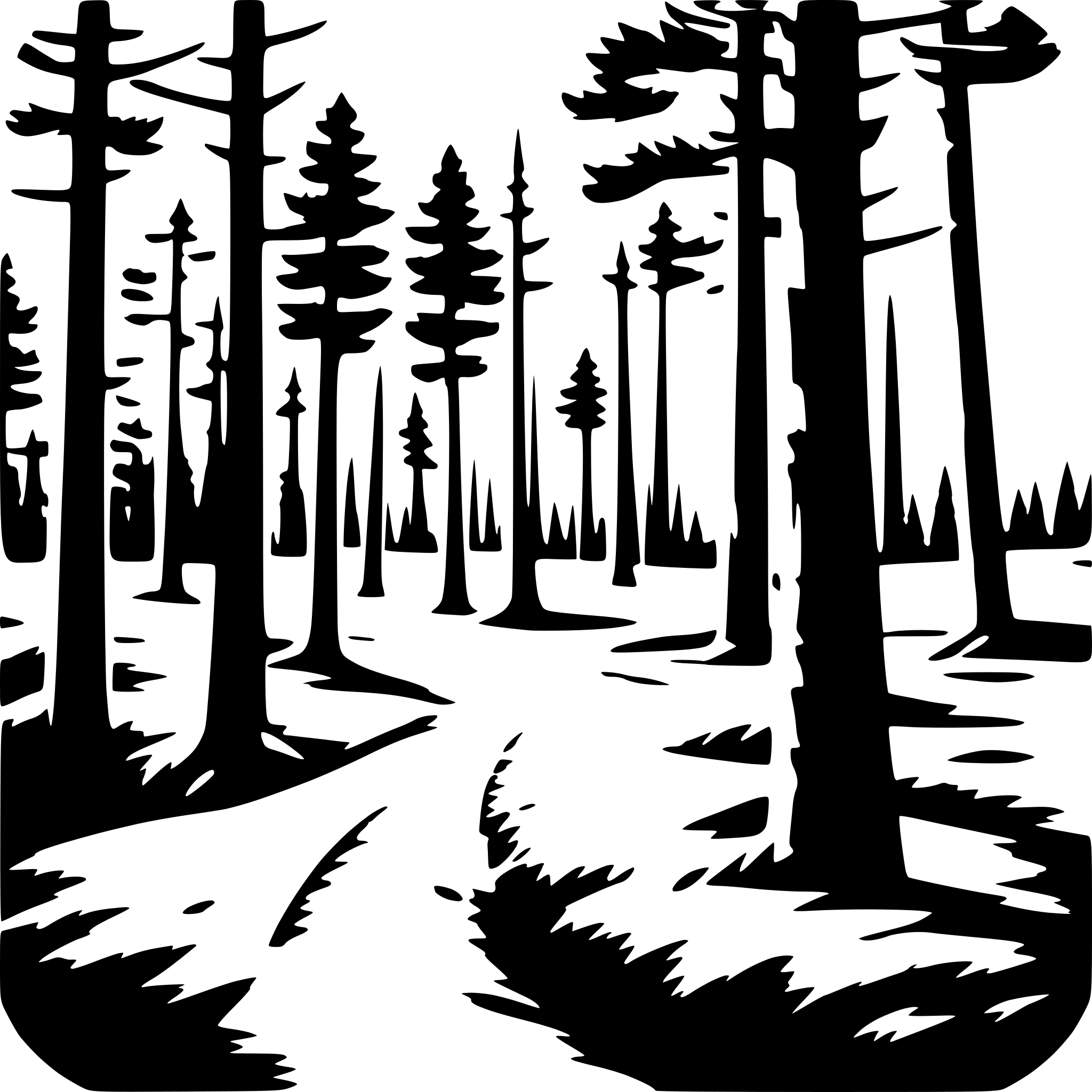 AI-generated SVG of a forest scene, pines, many needles