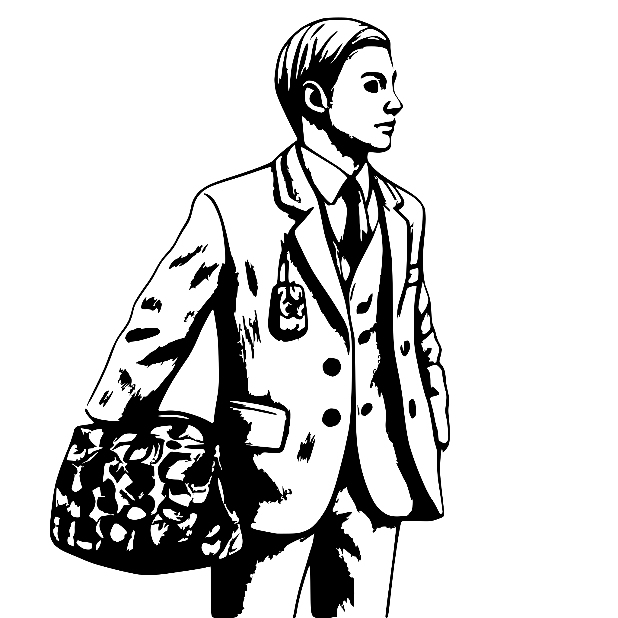 AI-generated SVG of a A man in a tweed suit runing out, clutching a bag of coins in both hands and pressing it to his chest. The coins themselves are not visible. AI-generated SVG of a A man in a tweed suit runing out, clutching a bag of coins in both hands and pressing it to his chest. The coins themselves are not visible.