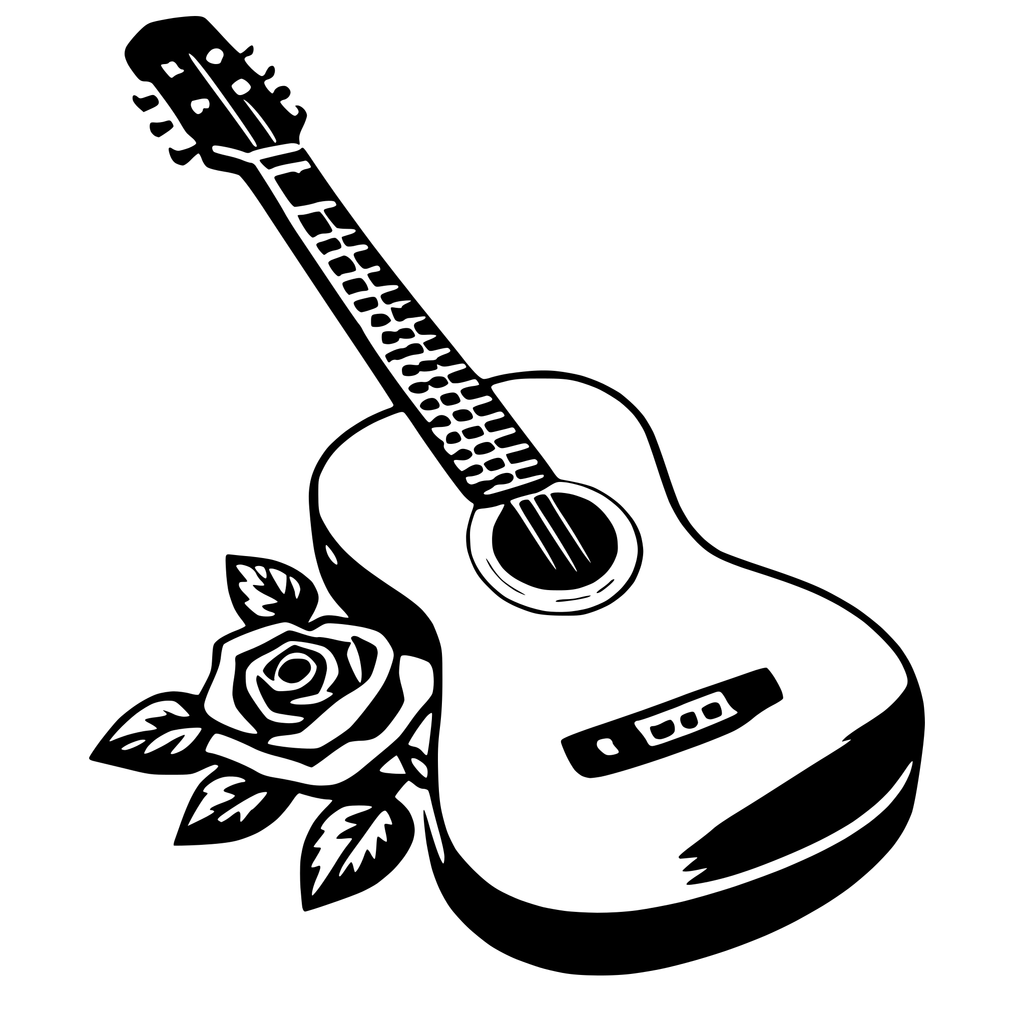 AI-generated SVG of a guitar and roses
