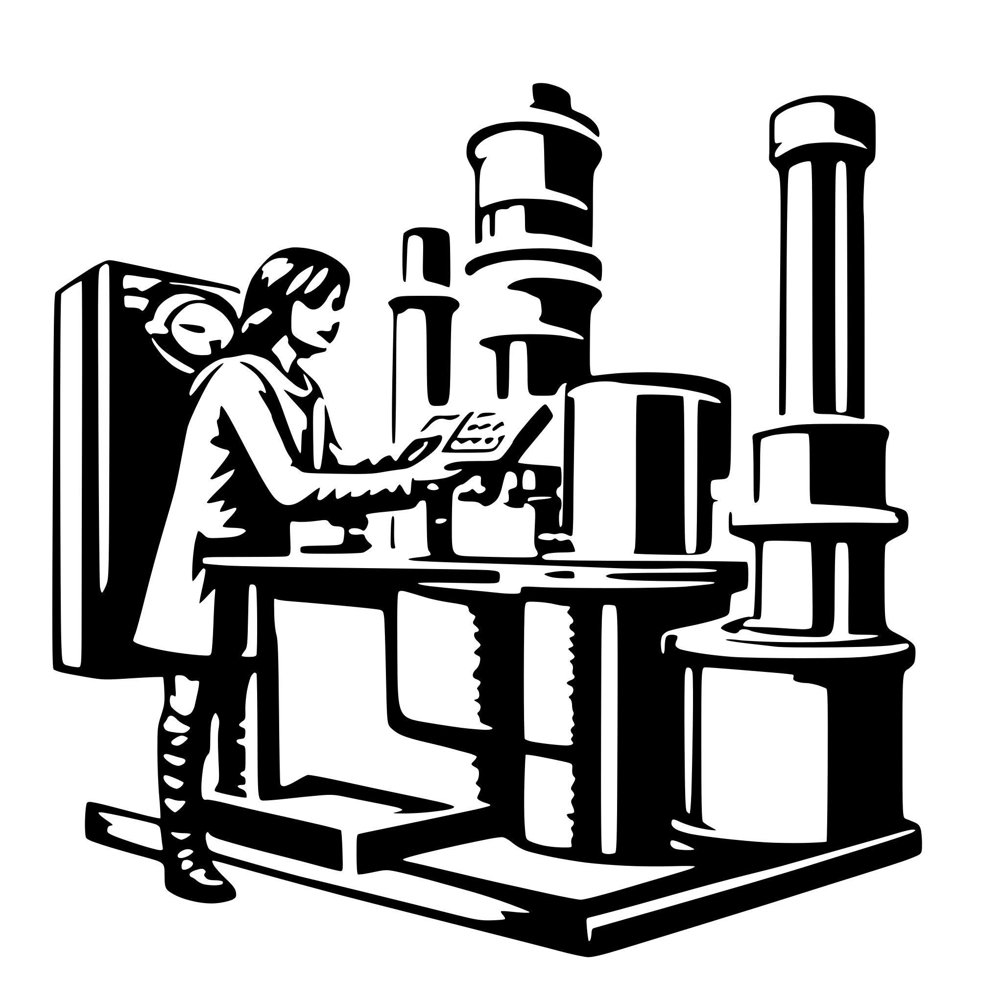 AI-generated SVG of a a factory processing some data