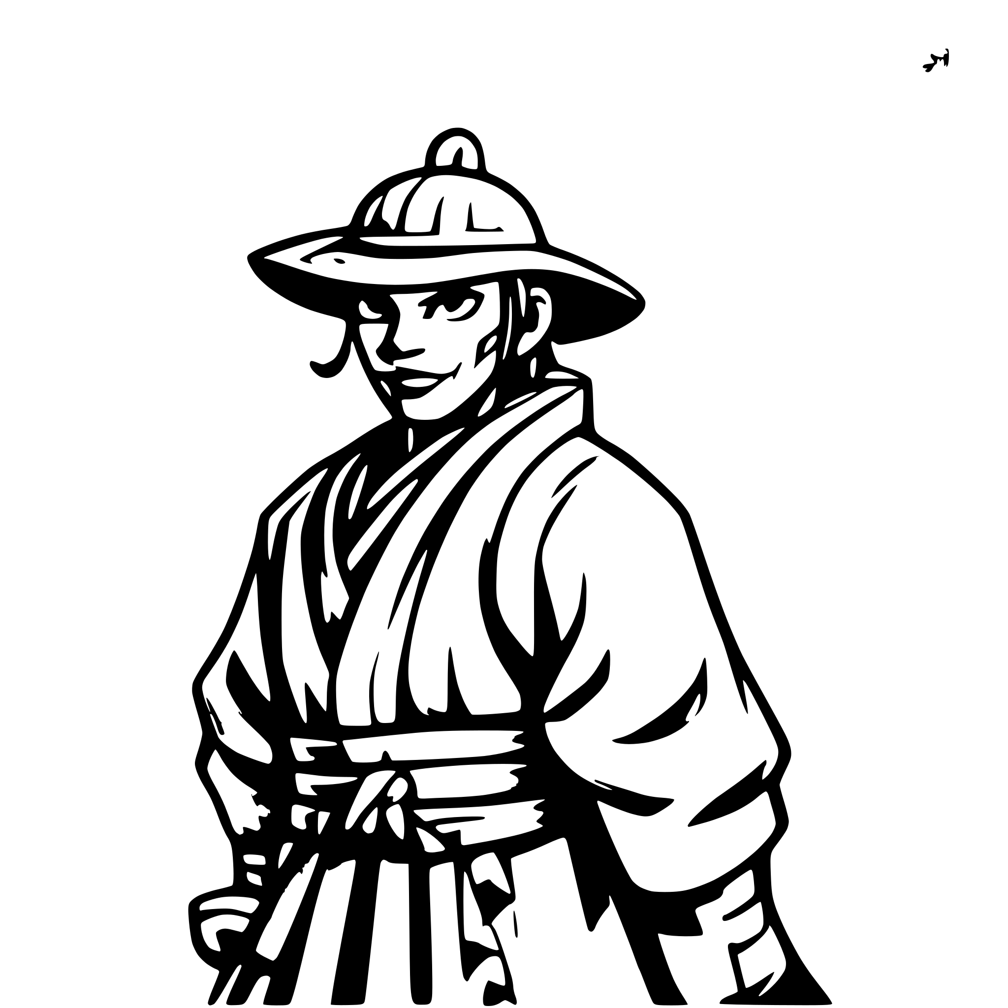 AI-generated SVG of a old samurai, side view, nostalgic