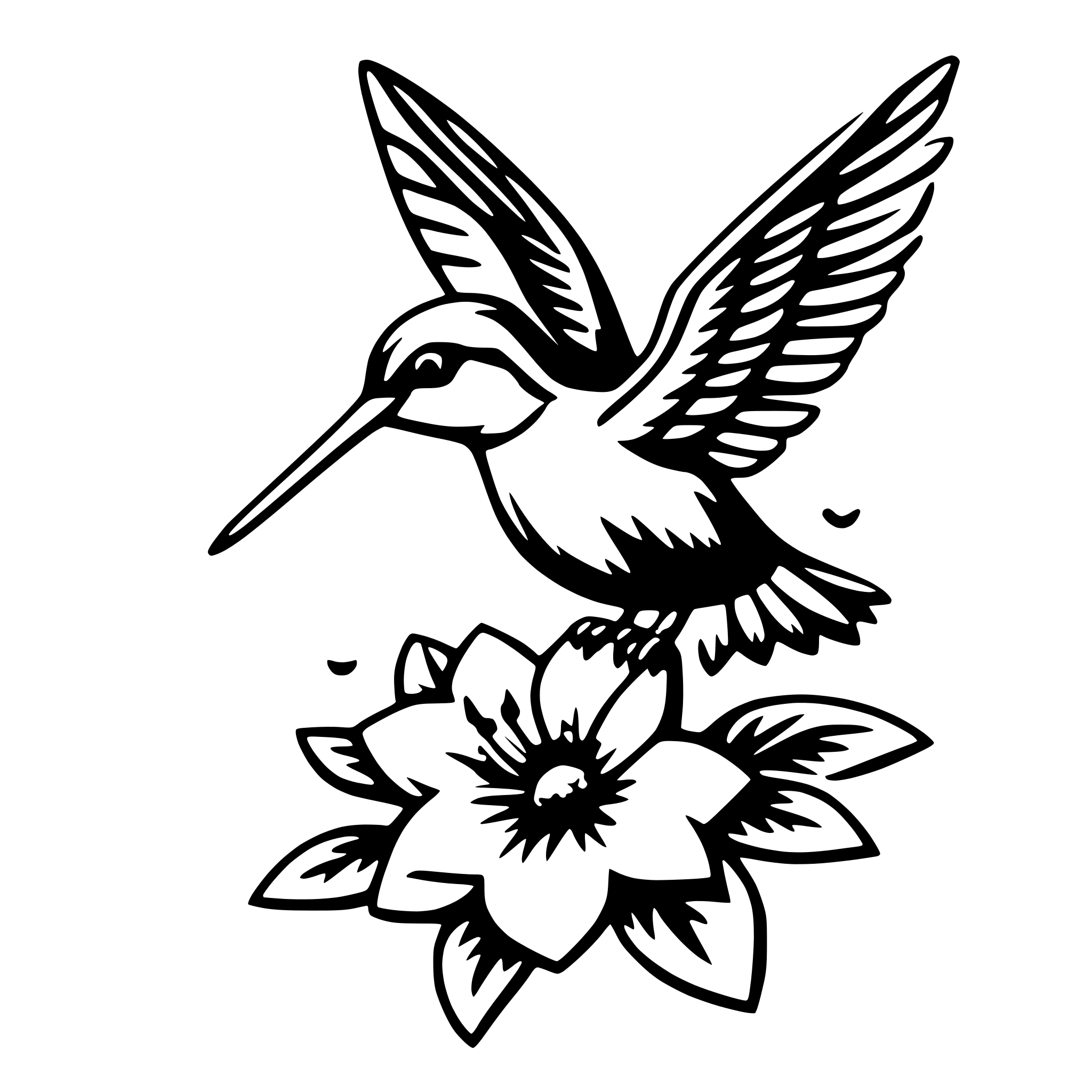 AI-generated SVG of a hummingbird with flower