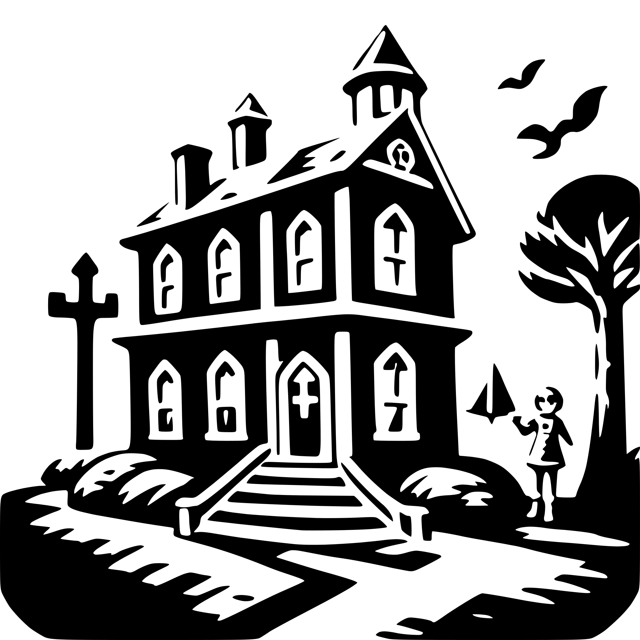 AI-generated SVG of a exploring haunted house