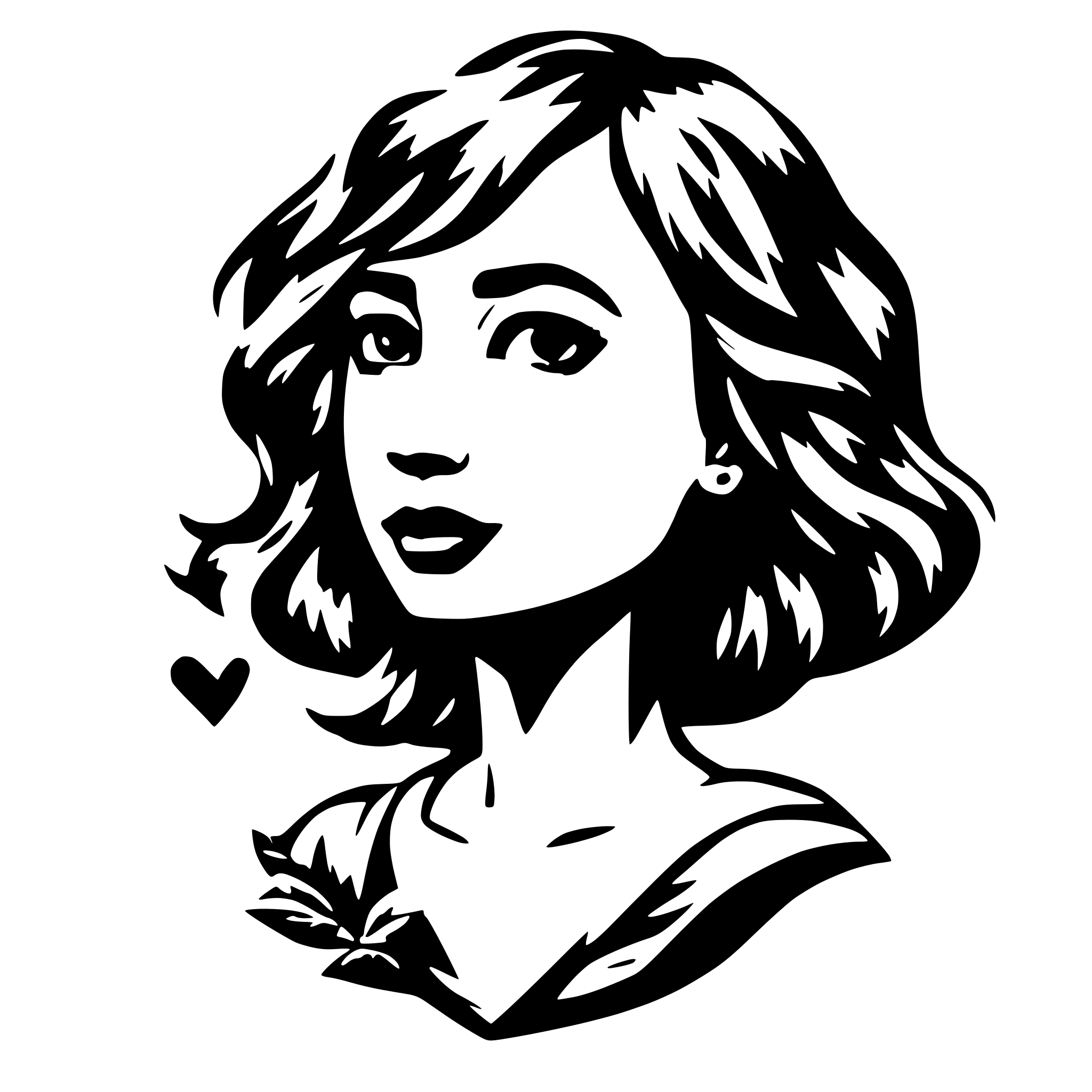 AI-generated SVG of a a heart with a women face looking upward to the right