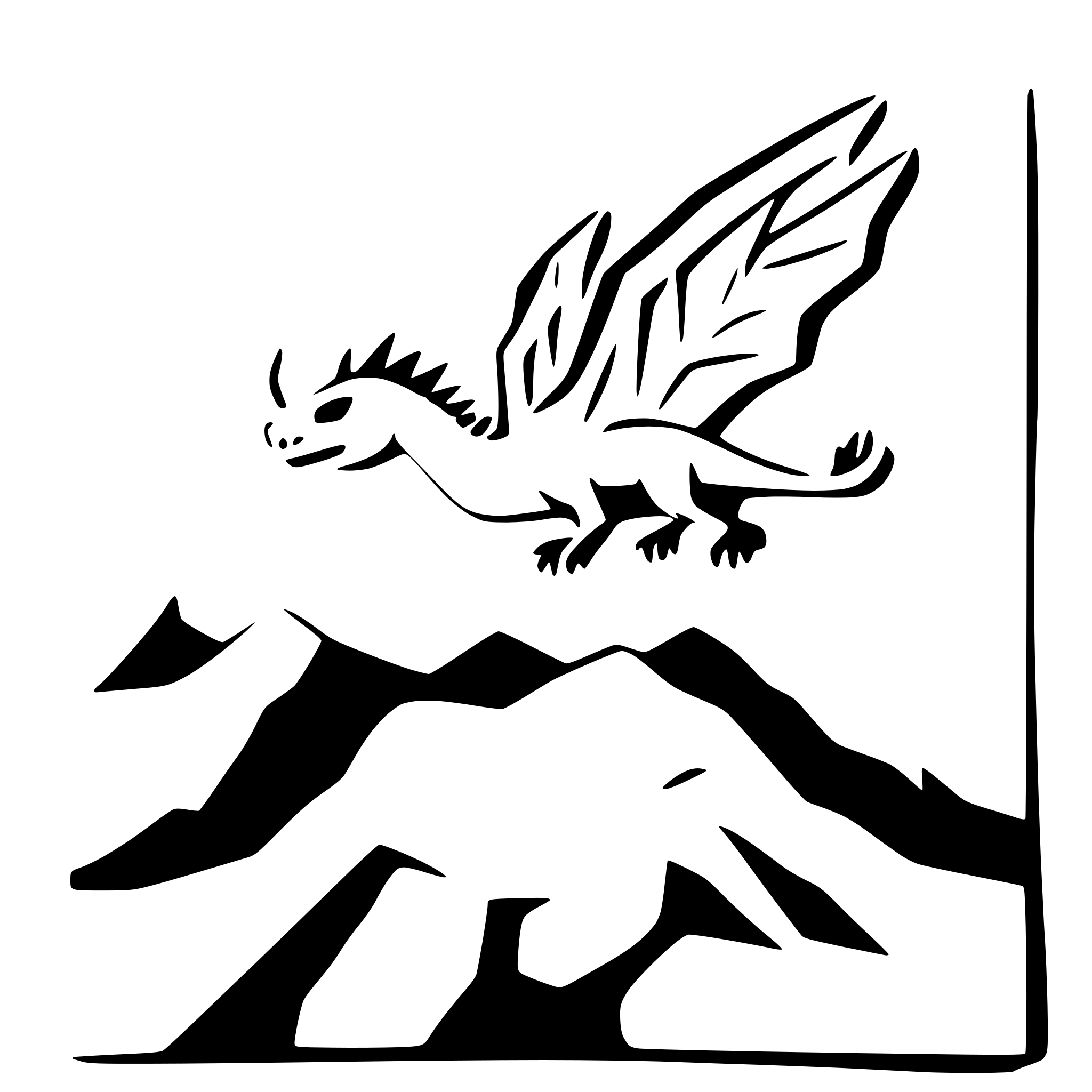 AI-generated SVG of a dragon flying over mountains