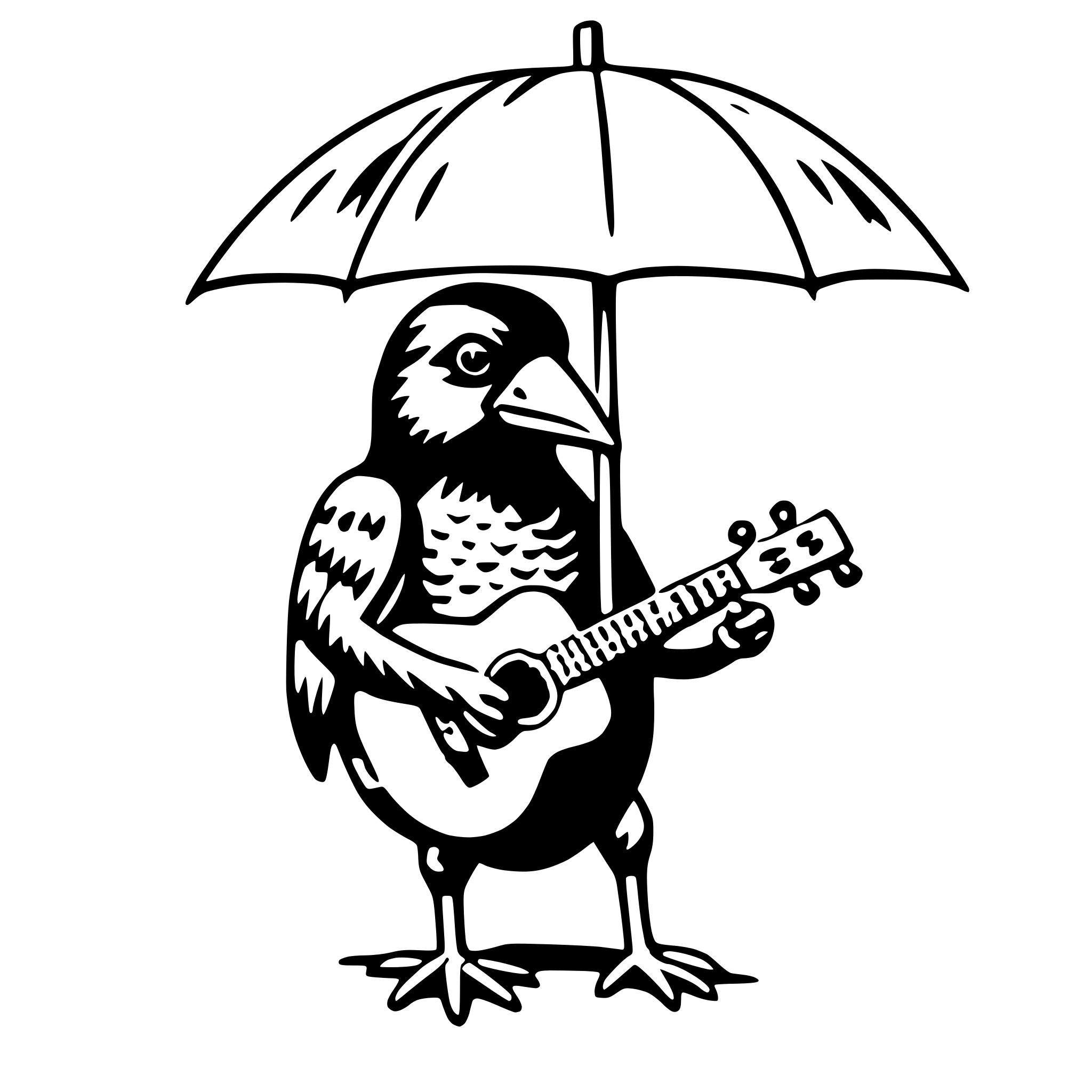 AI-generated SVG of a umbrella bird with ukulele