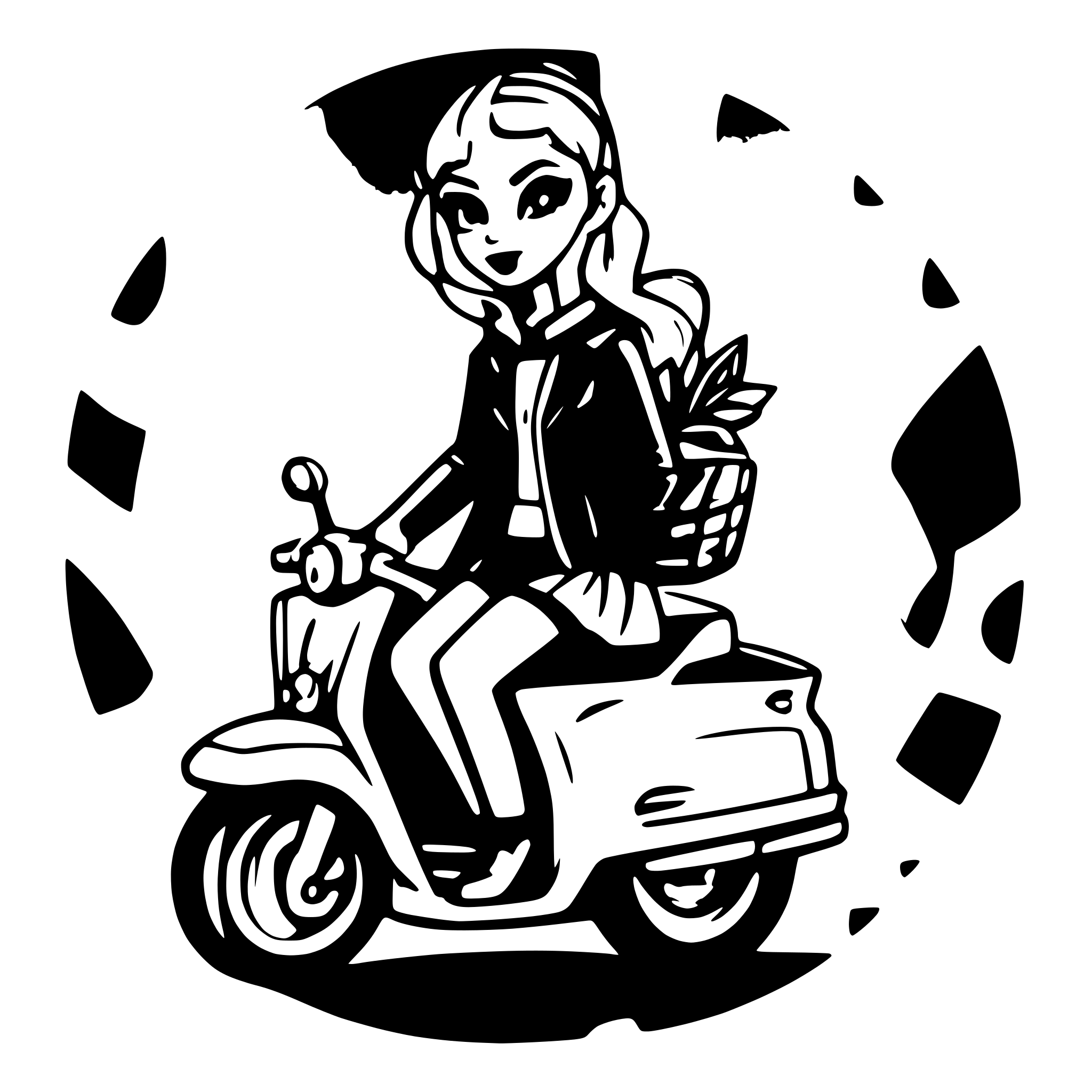 AI-generated SVG of a Woman on a vespa Rockabilly