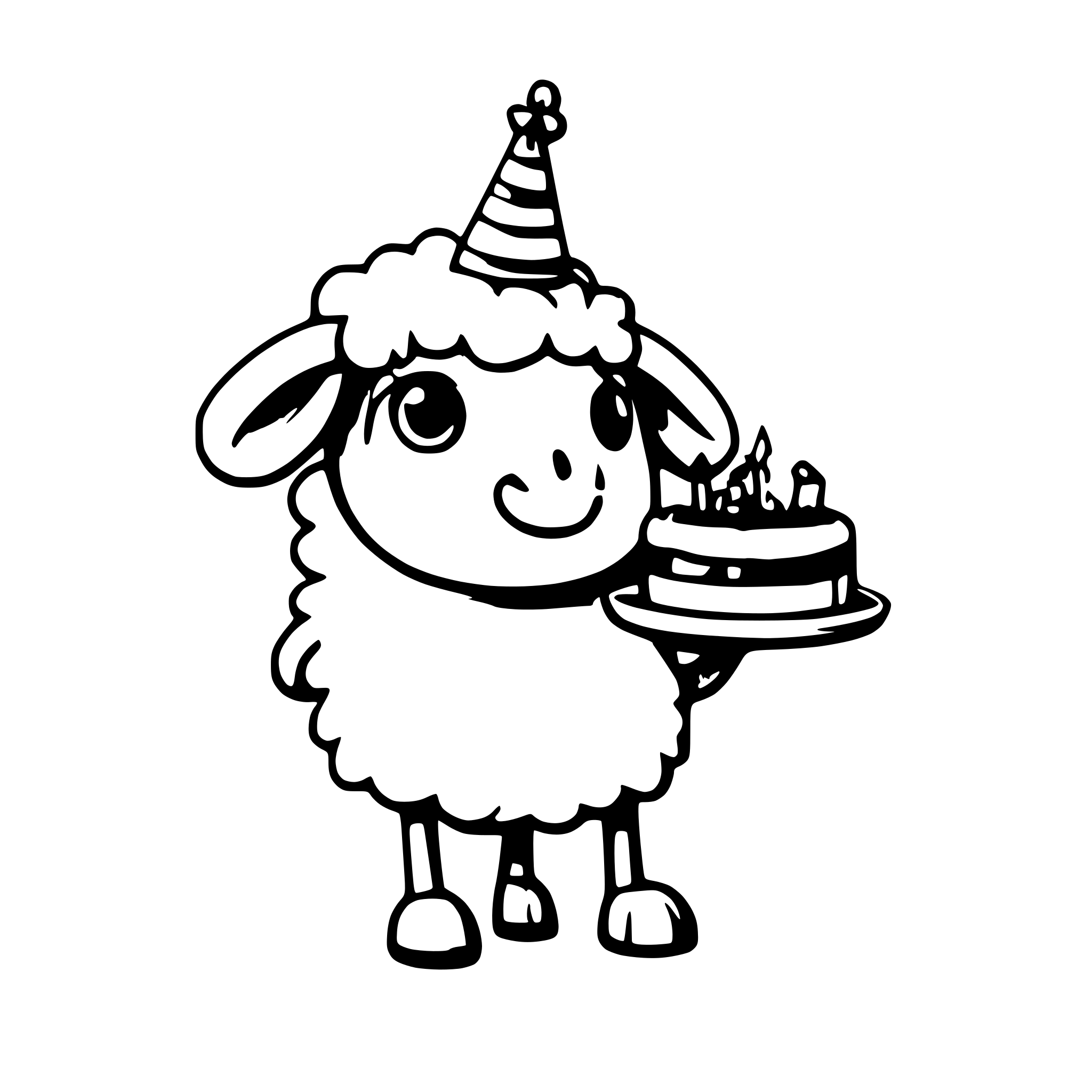 AI-generated SVG of a a cute sheep celebrating holding a birthday cake