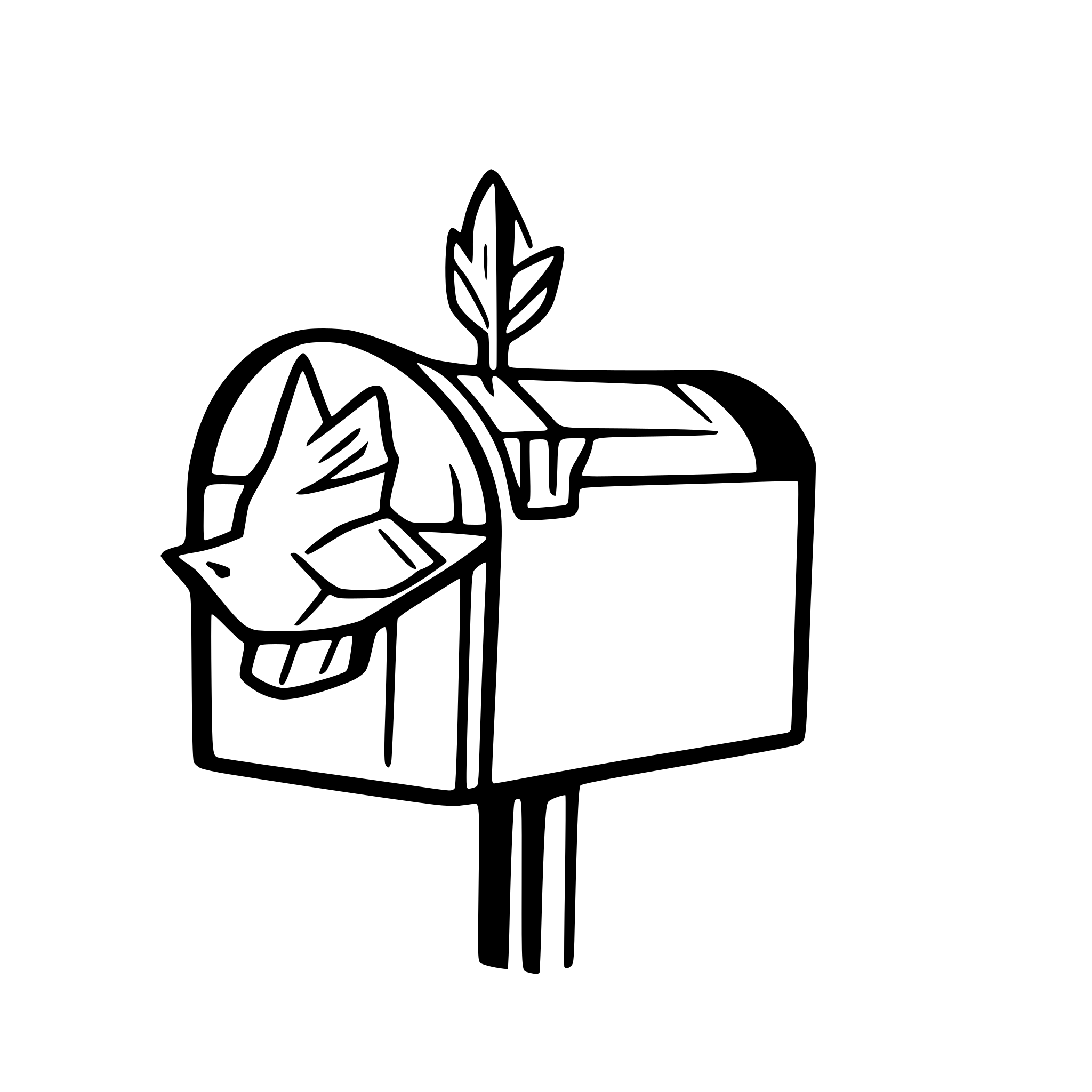 AI-generated SVG of 'a mailbox with the flap opened and a pigeon inside'