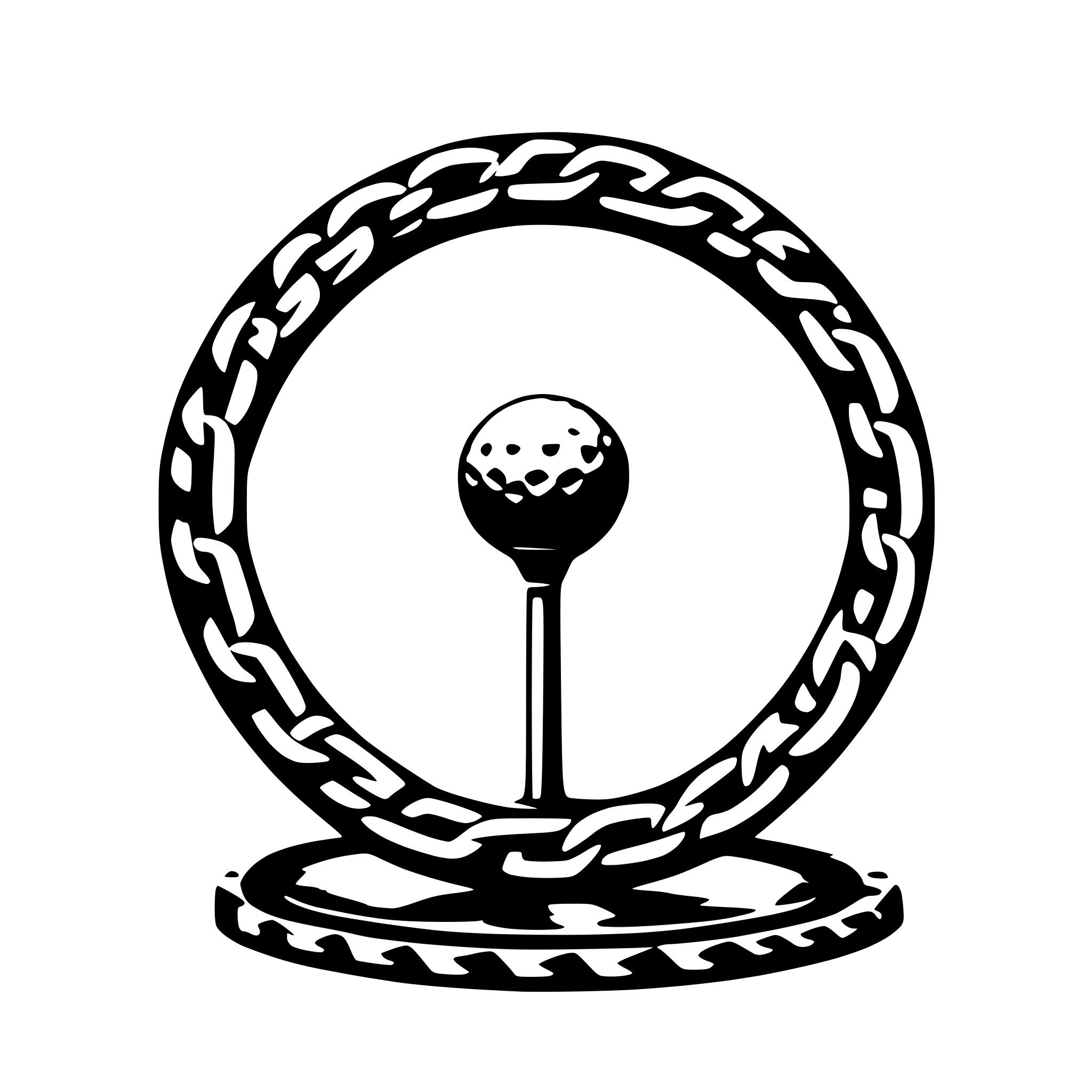 AI-generated SVG of a In the center is a golf disc. In the center of the golf is a broken chain. On both sides are chains.