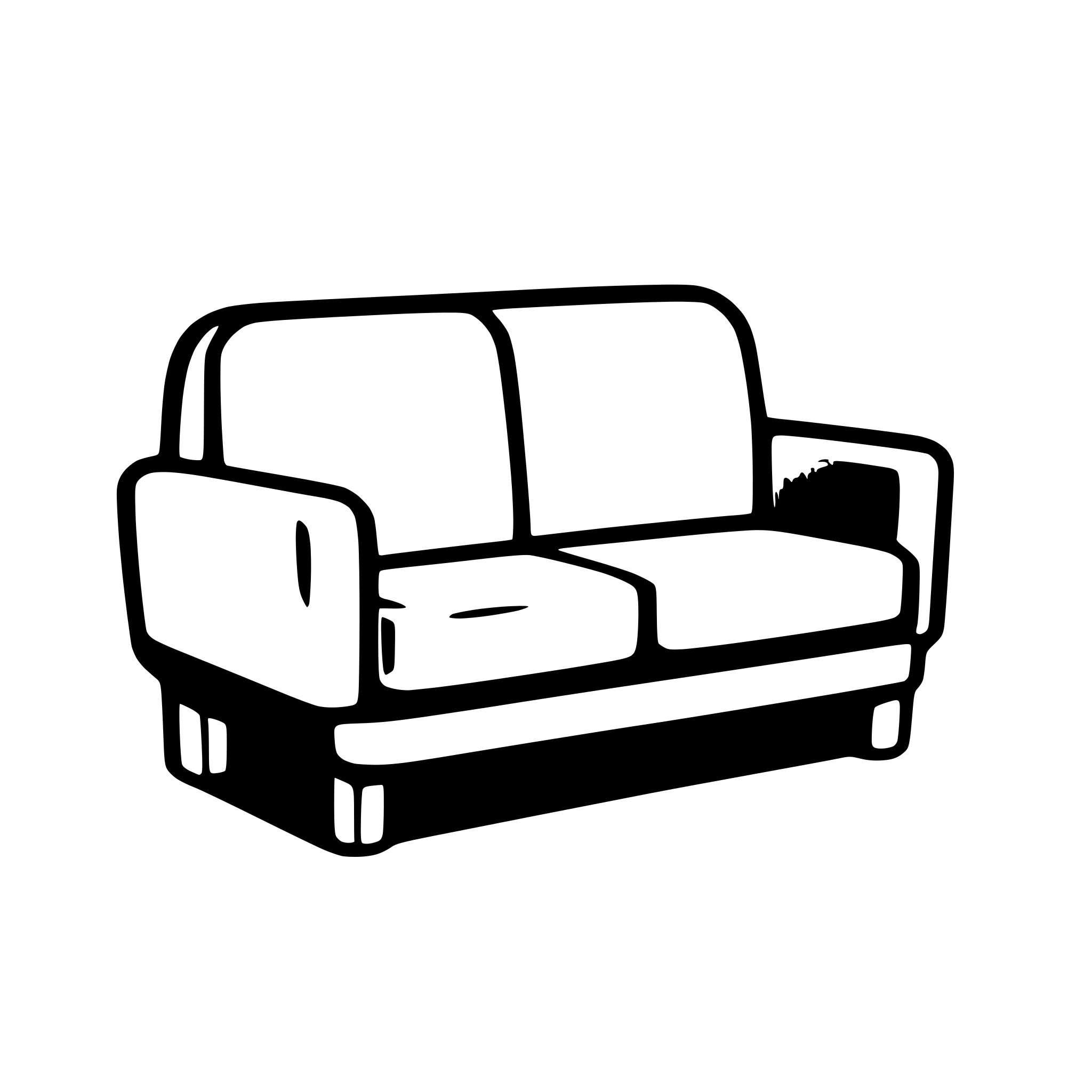 AI-generated SVG of a A black and white SVG of a basic two-seater sofa with armrests on both sides.