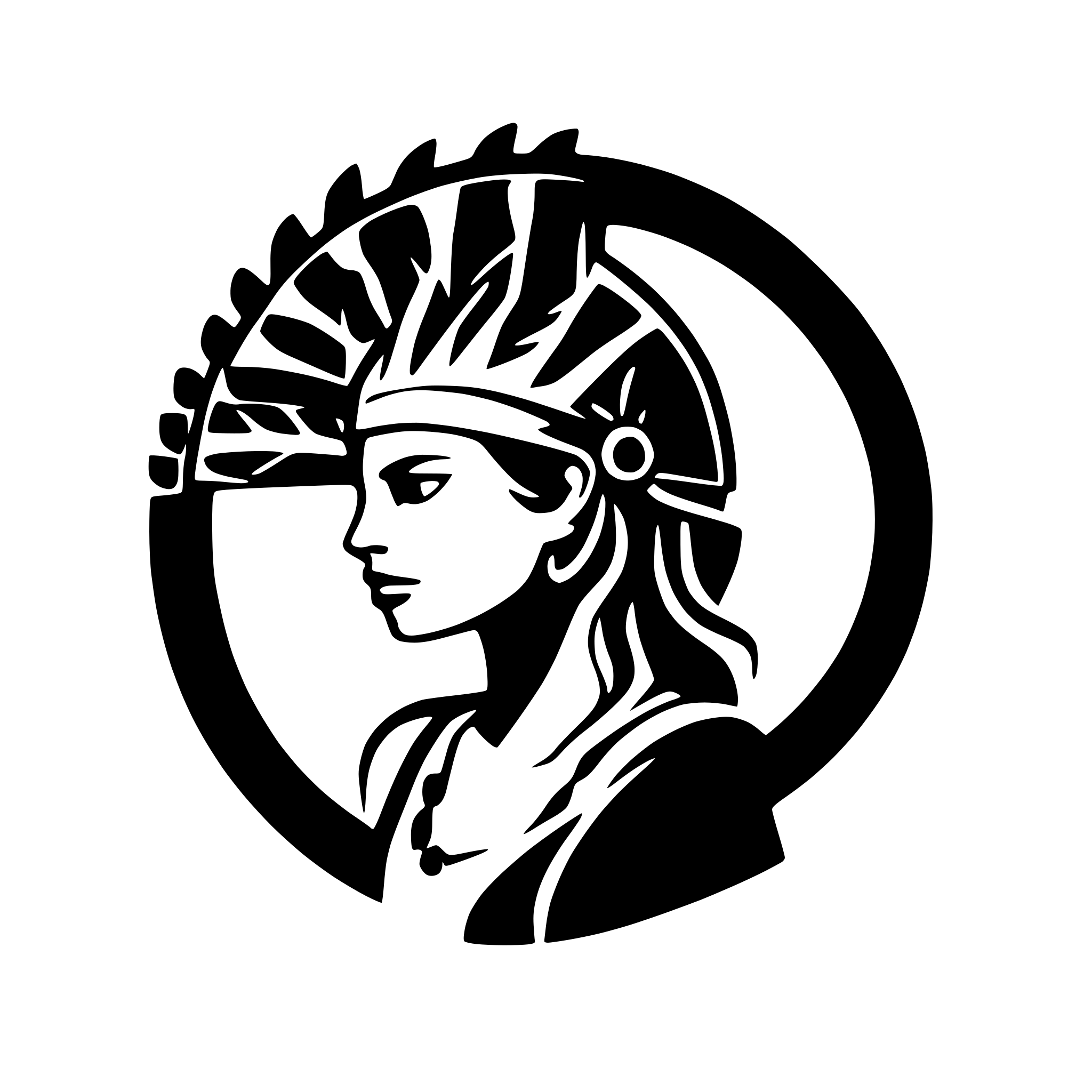 AI-generated SVG of 'nordic viking woman profile silhouette with diadema and a round saw disc wheel wrapping her'