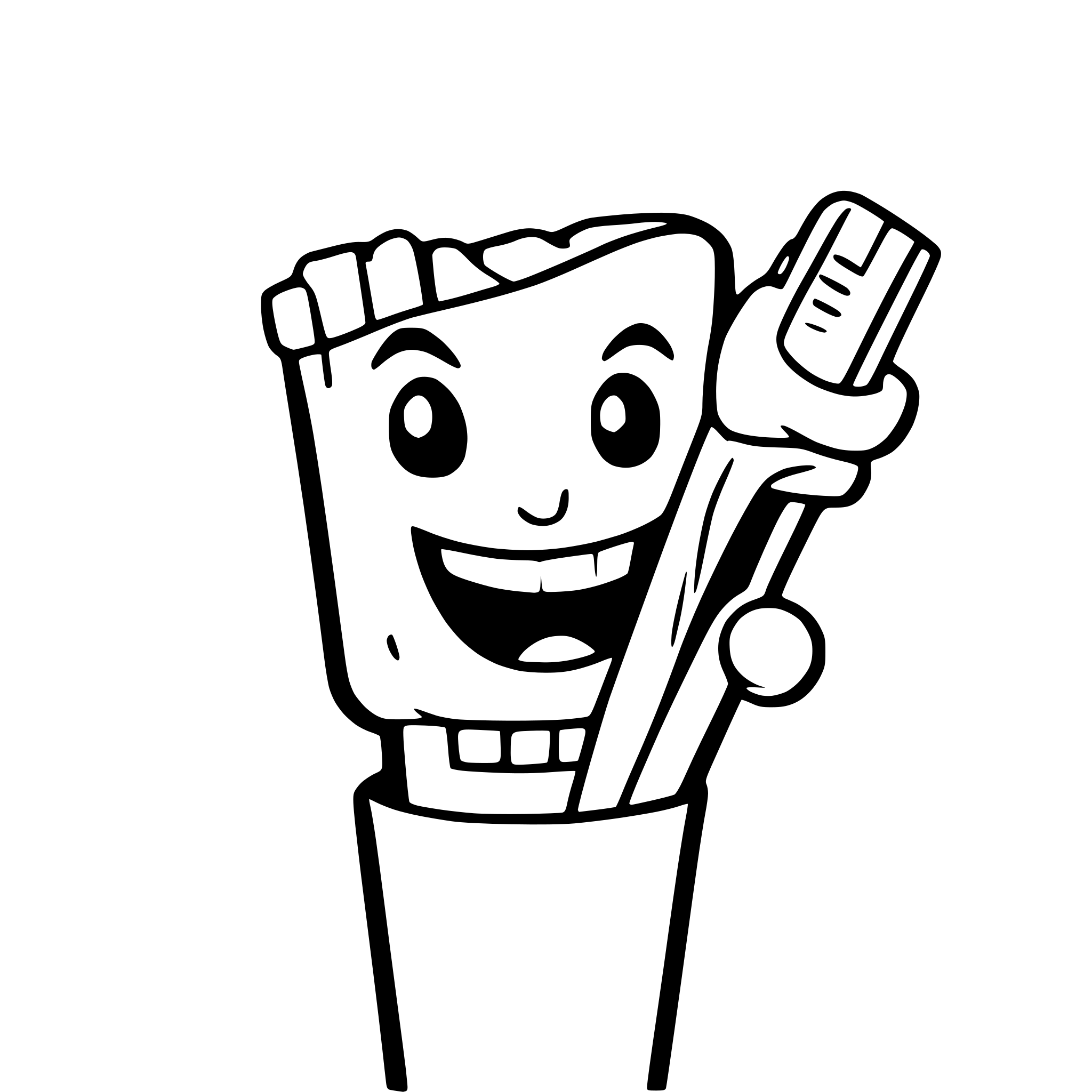 AI-generated SVG of a Cartoon teeth, a toothbrush in the left hand and a tube of toothpaste in the right hand.