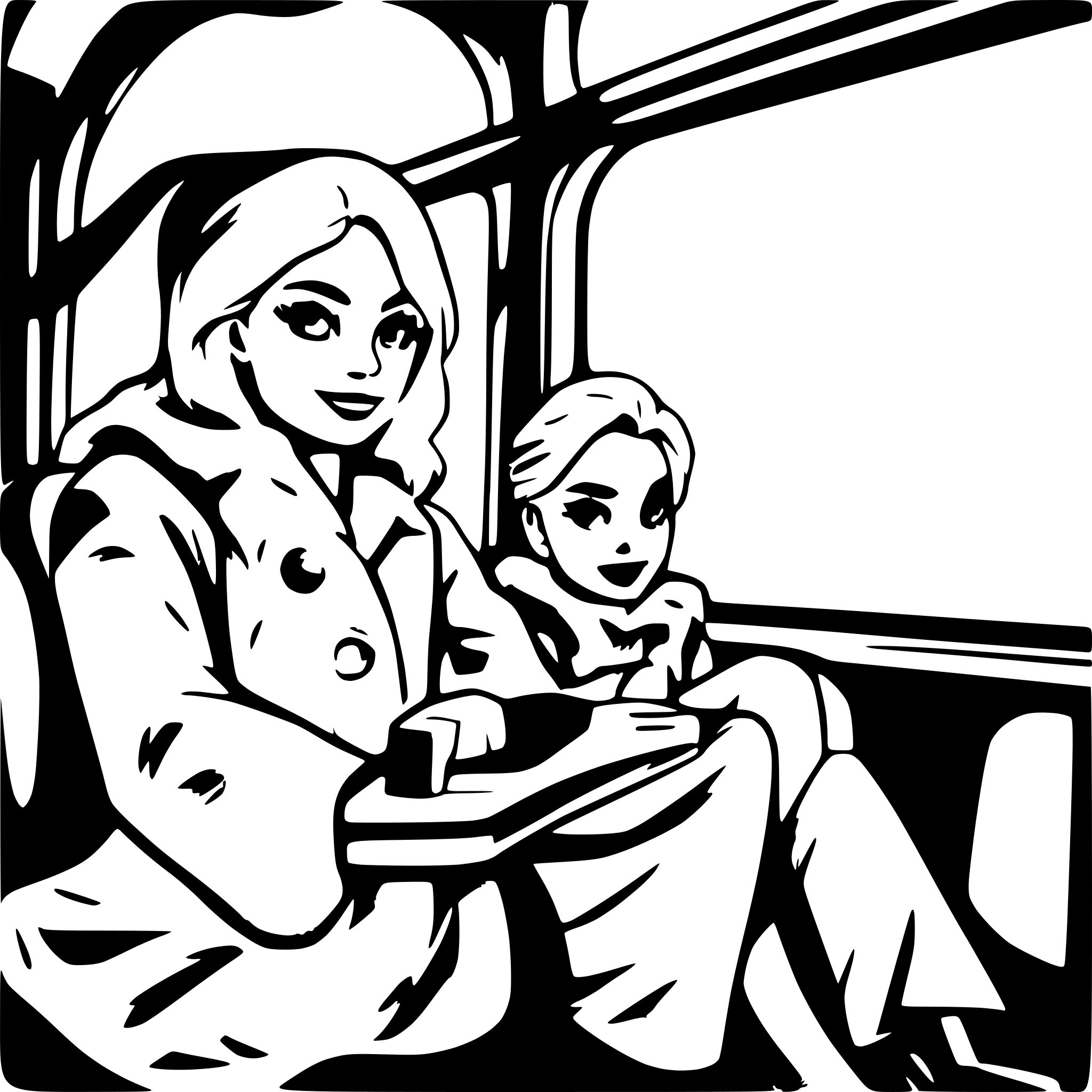 AI-generated SVG of a an old man and a young woman are traveling by train. show them sitting next to each other inside the train. show a sign Sinzheim and the berlin fernsehturm in the image.
