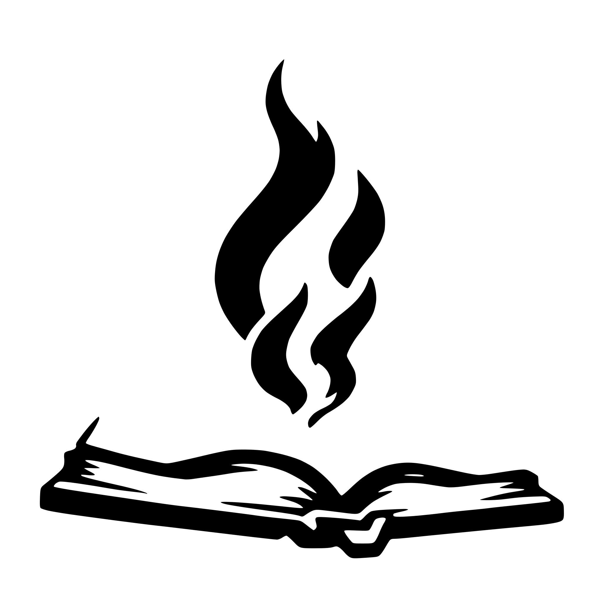 AI-generated SVG of 'flame inside open book'