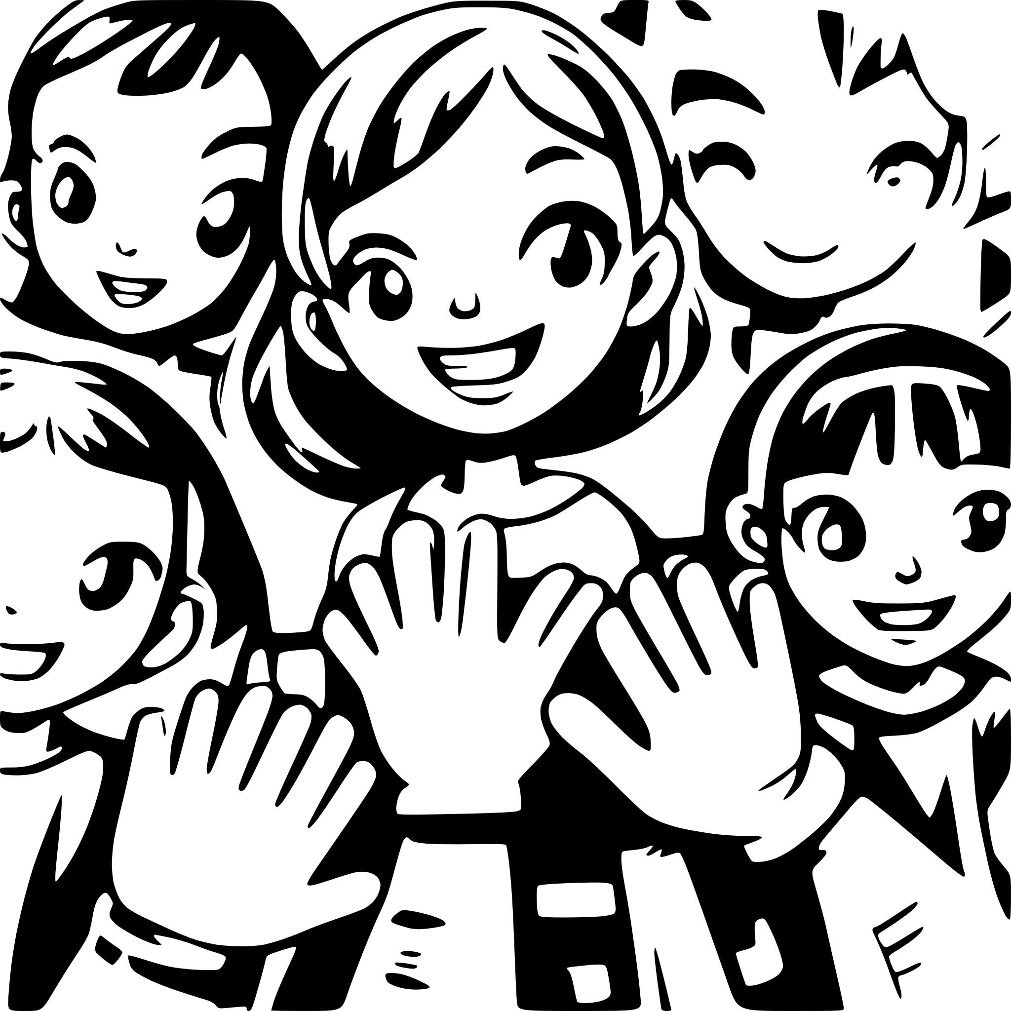 AI-generated SVG of a many childsren who holding on their hands