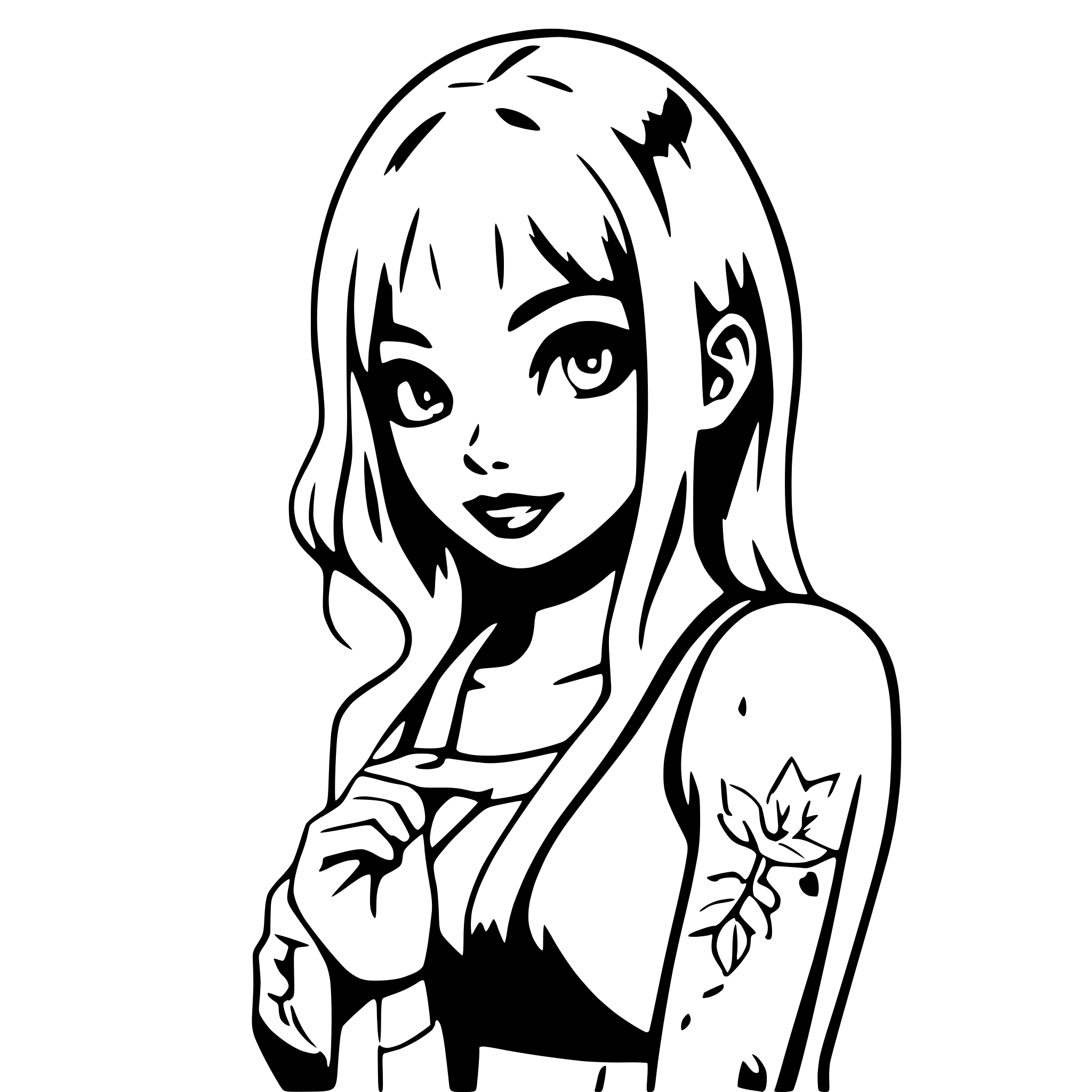 AI-generated SVG of a girl with magical tattoos