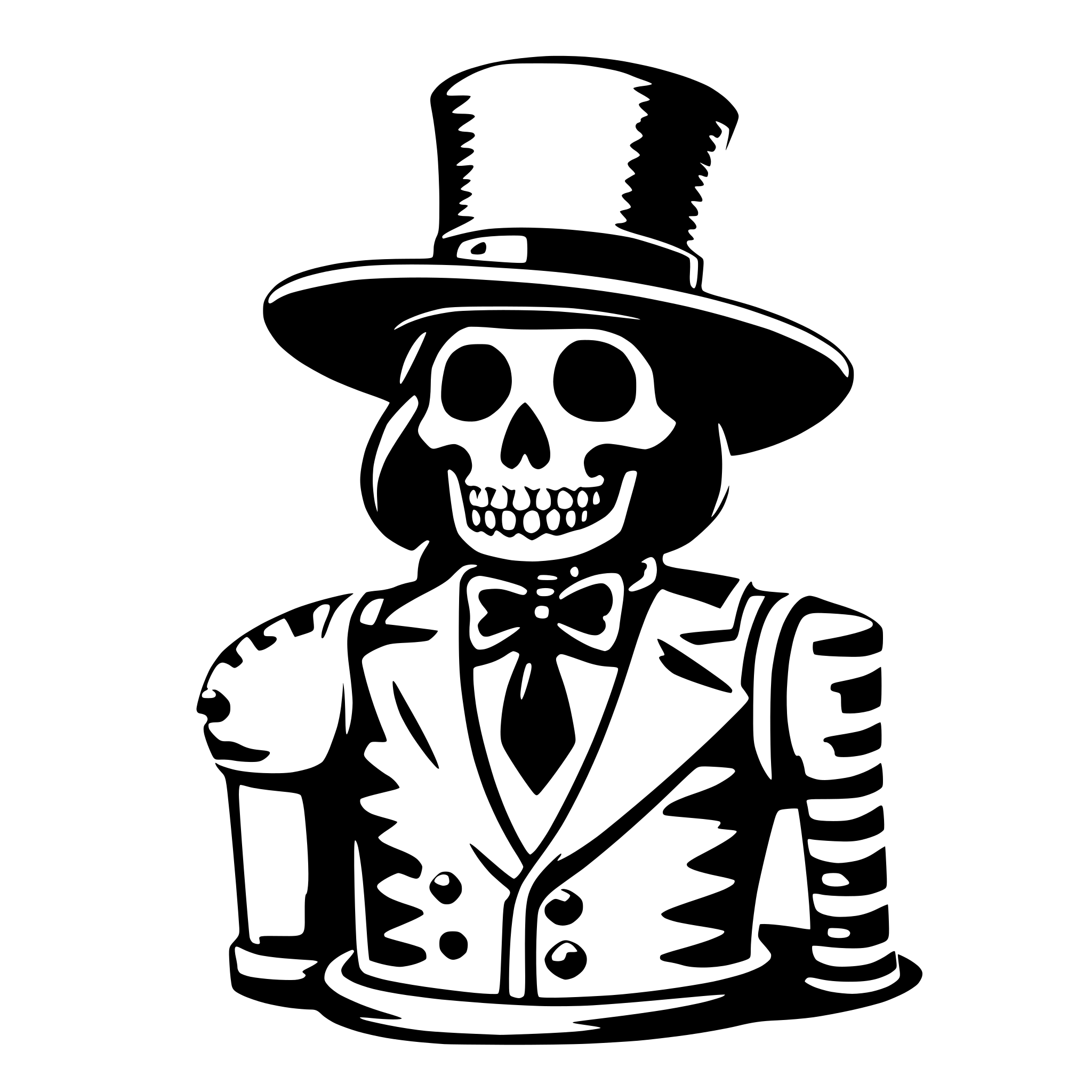 AI-generated SVG of a a skeleton with hat cylinder and a suits