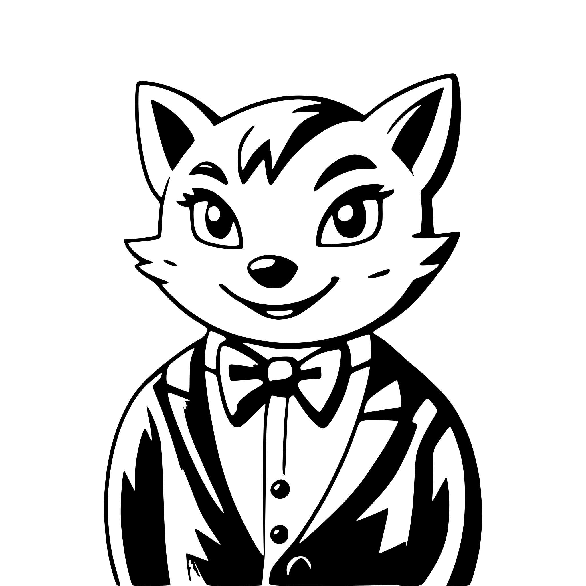 AI-generated SVG of a a grinning fox with a bow tie