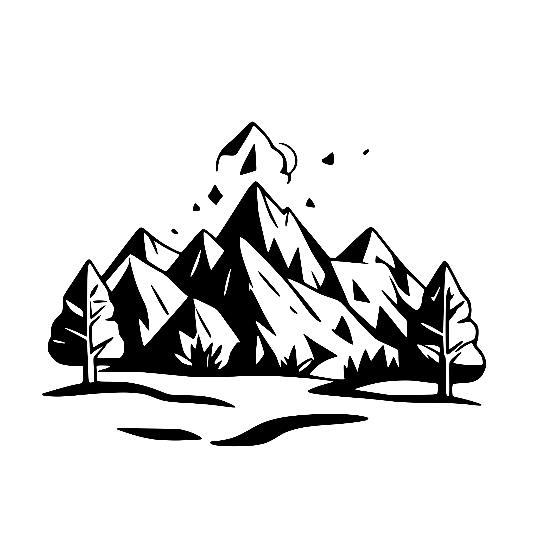AI-generated SVG of a 3 mountains, trees, clouds