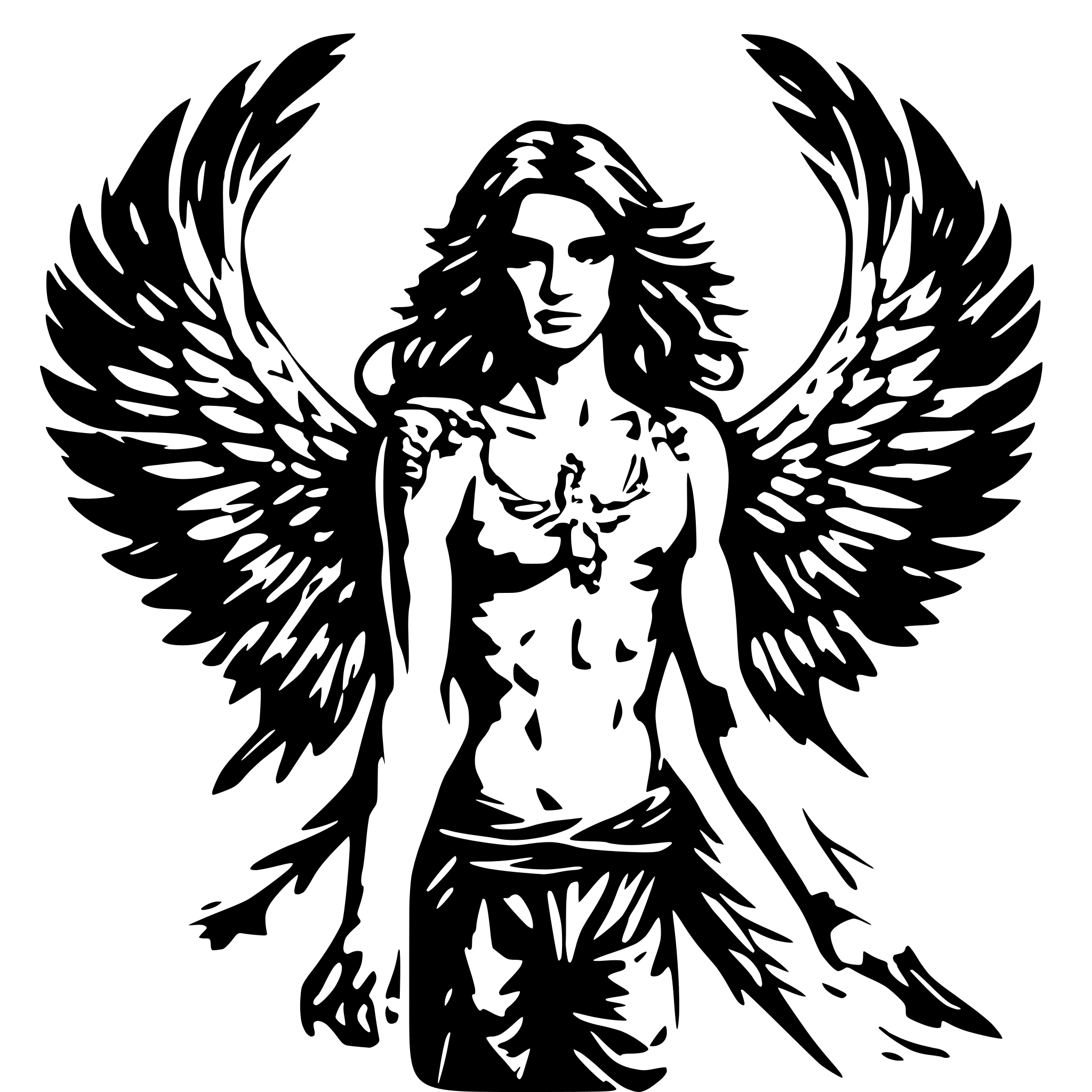 AI-generated SVG of a A male angel with long hair and outstretched wings. And sexy muscular upper body AI-generated SVG of a A male angel with long hair and outstretched wings. And sexy muscular upper body