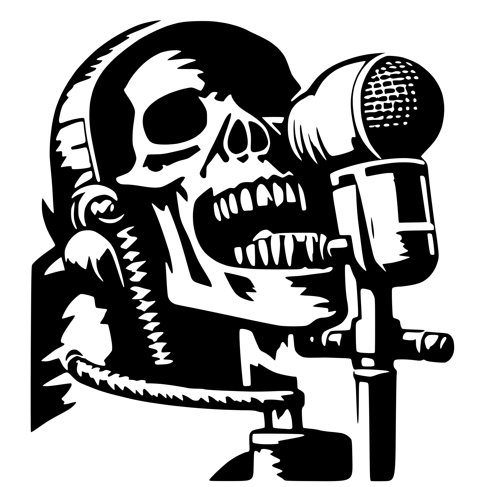 AI-generated SVG of 'skull screaming into microphone'