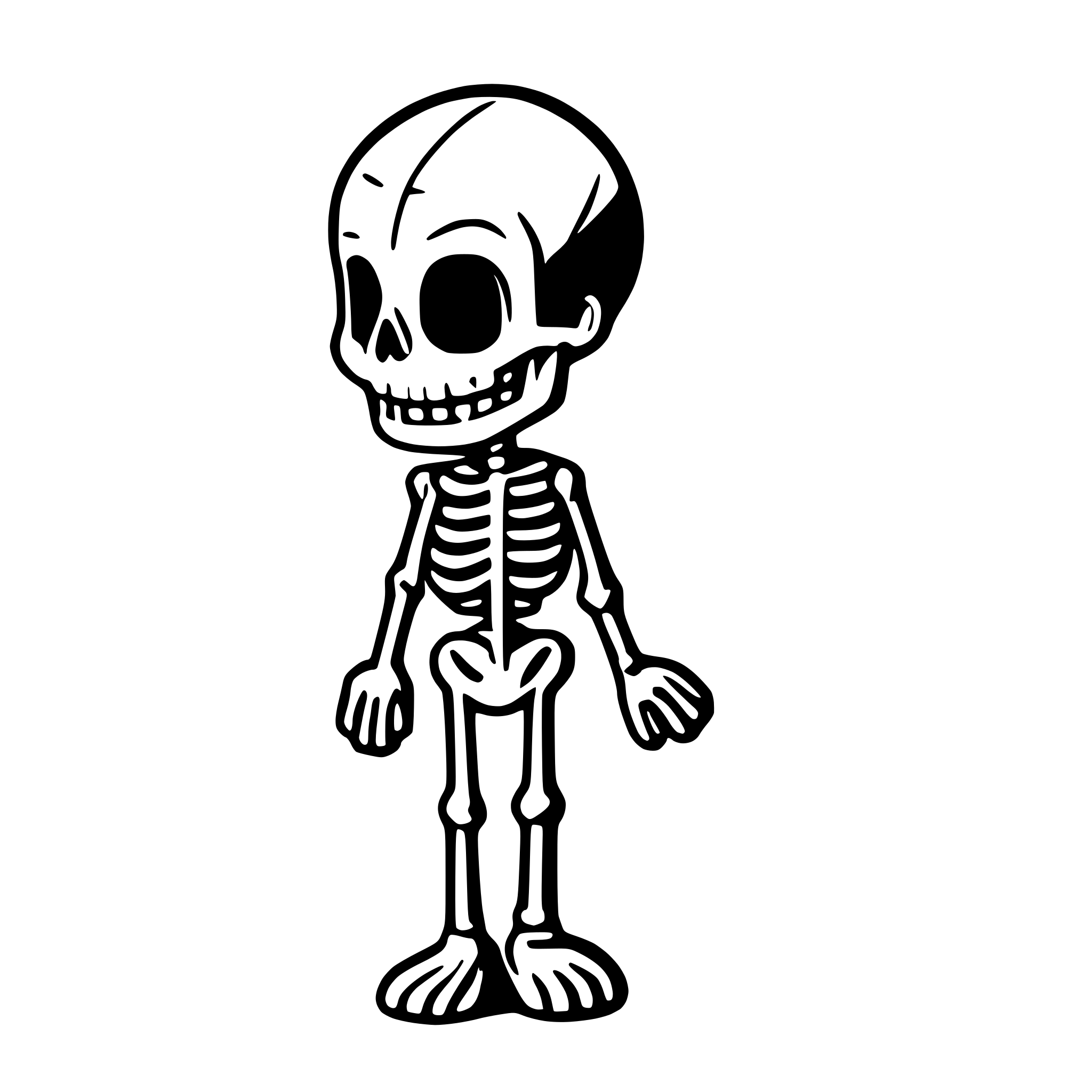 AI-generated SVG of a Create a skeleton cartoon like mascot to use in a presentation for children to talk about the human skeleton