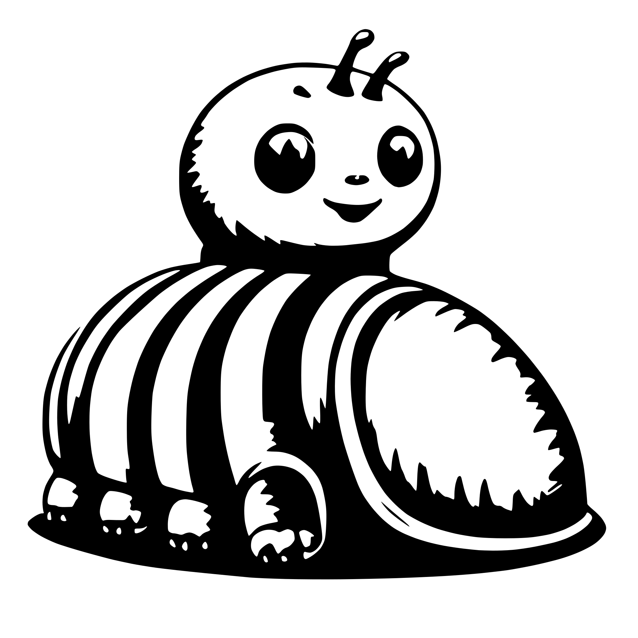 AI-generated SVG of 'caterpillar with cape'