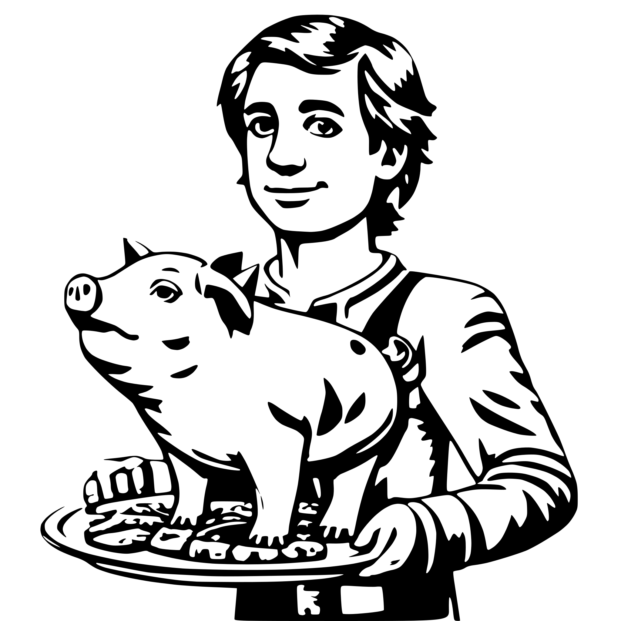 AI-generated SVG of a a man withe a very pig body small head holding a plate of food AI-generated SVG of a a man withe a very pig body small head holding a plate of food