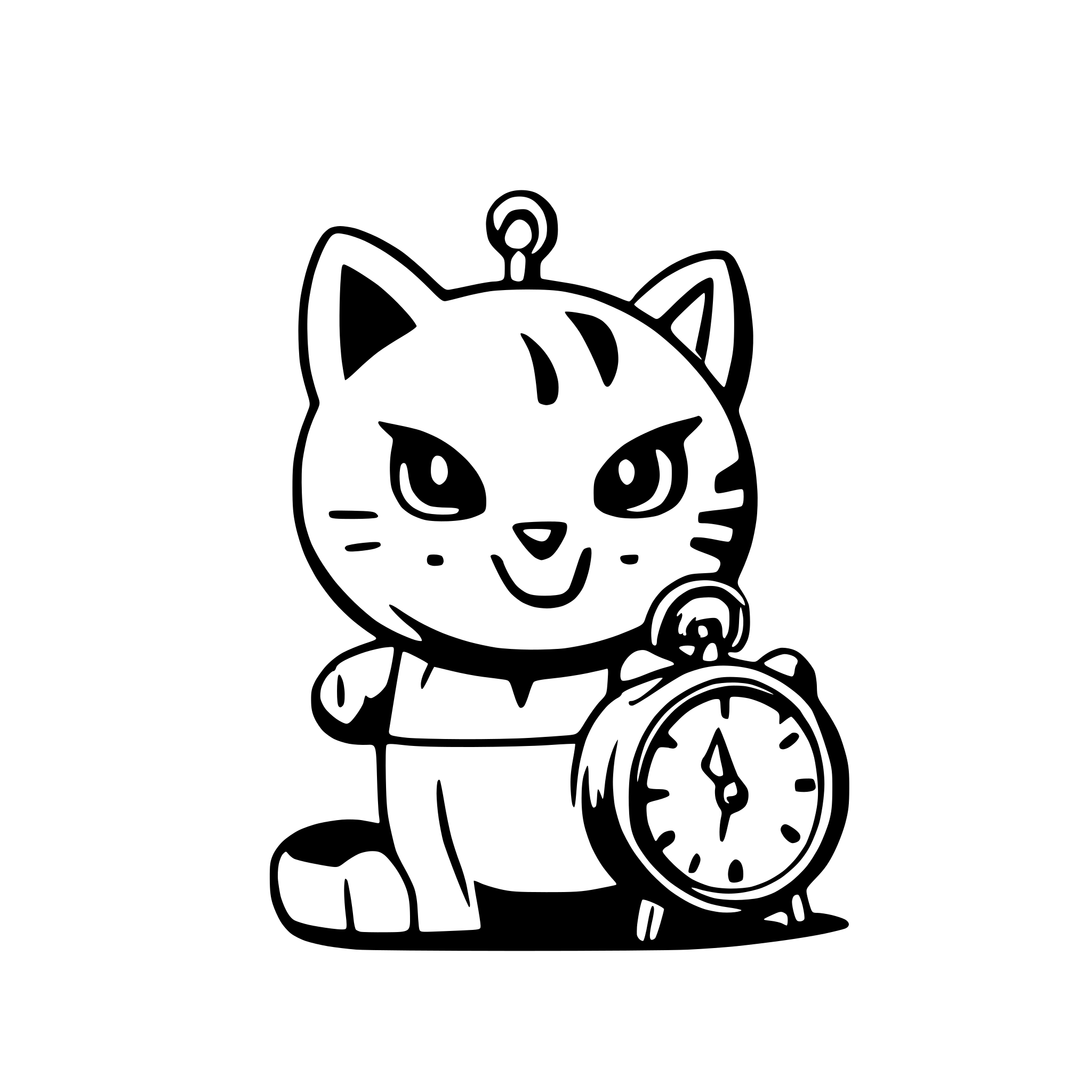 AI-generated SVG of 'happy cat with alarm clock'