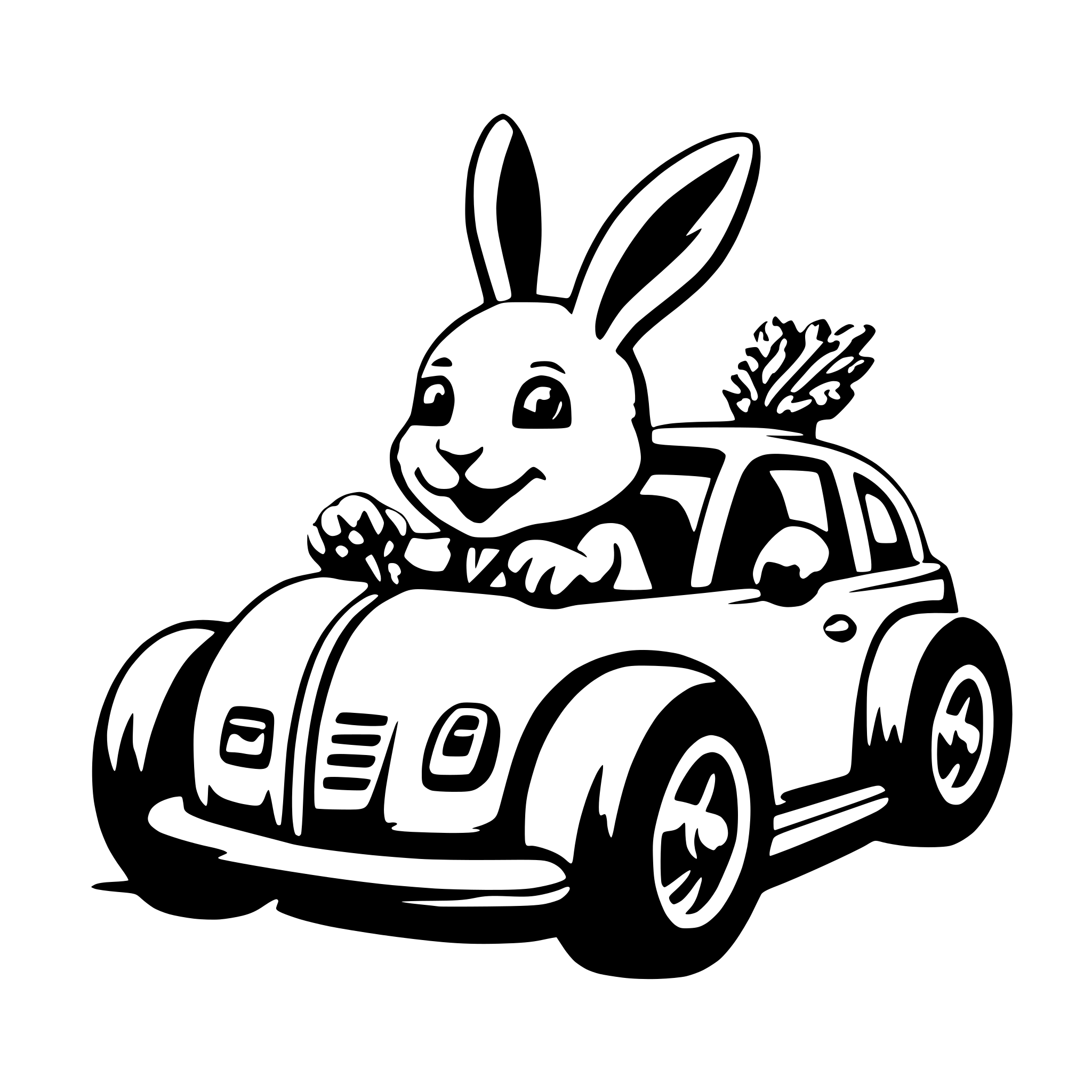 AI-generated SVG of 'Cute bunny driving carrot car'