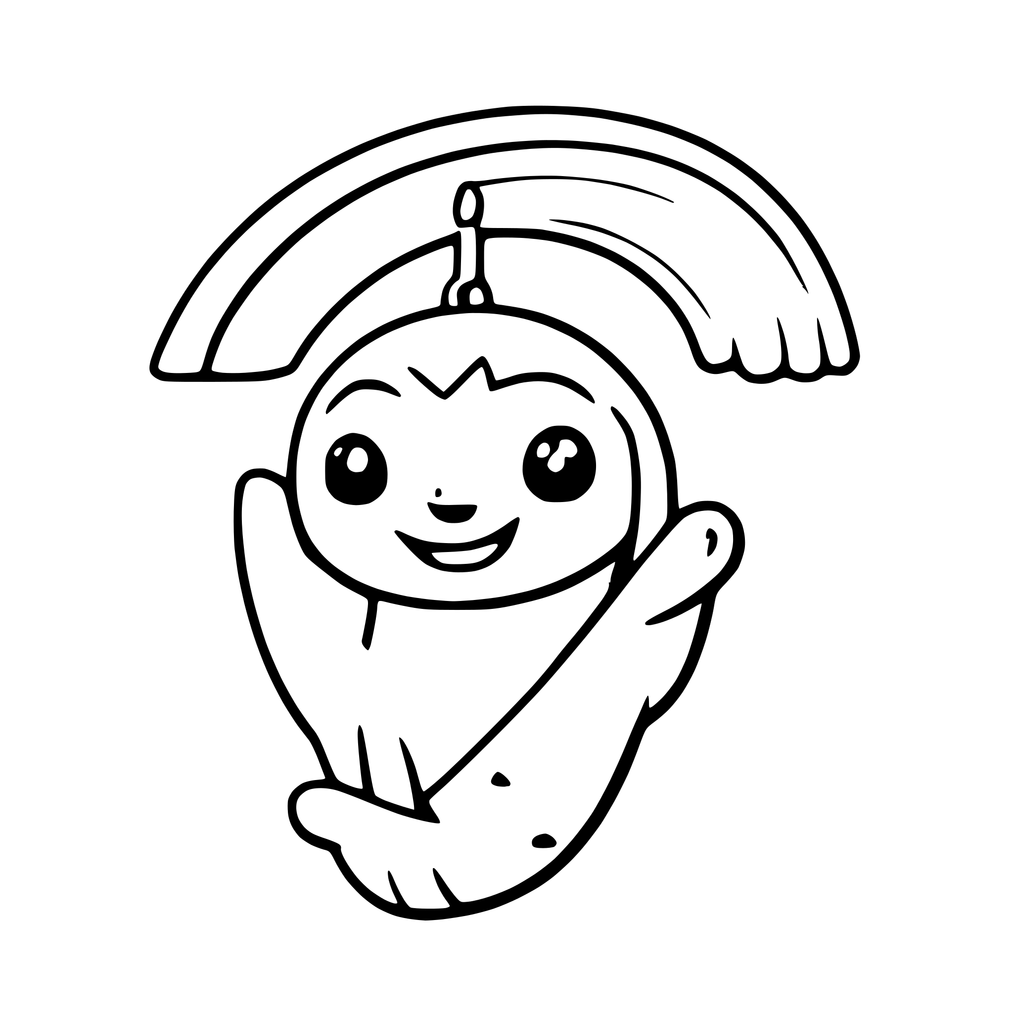 AI-generated SVG of a a cheerful sloth hanging from a rainbow
