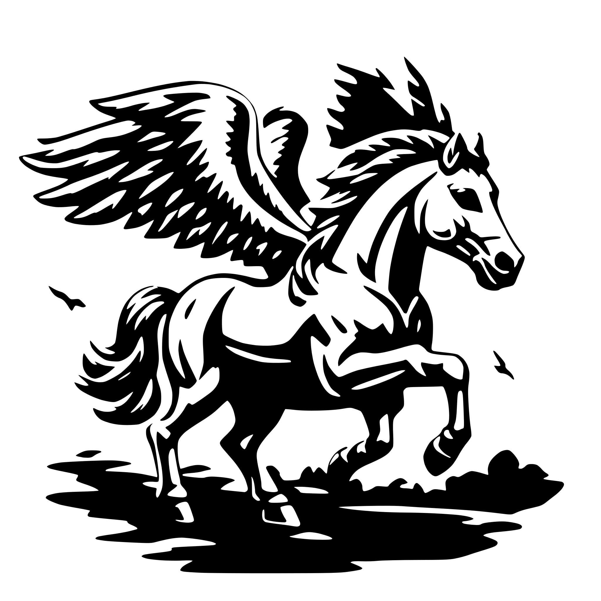 AI-generated SVG of 'winged horse and lightning'