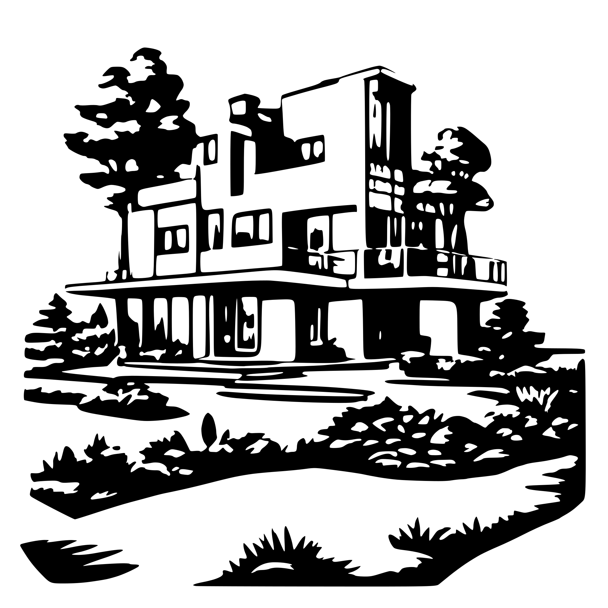 AI-generated SVG of a mid-century modern house architectural drawing with crisp lines