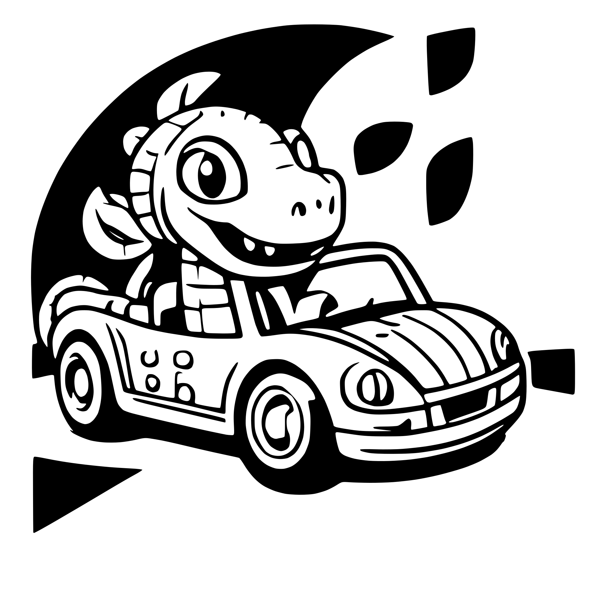 AI-generated SVG of a a snake driving a car