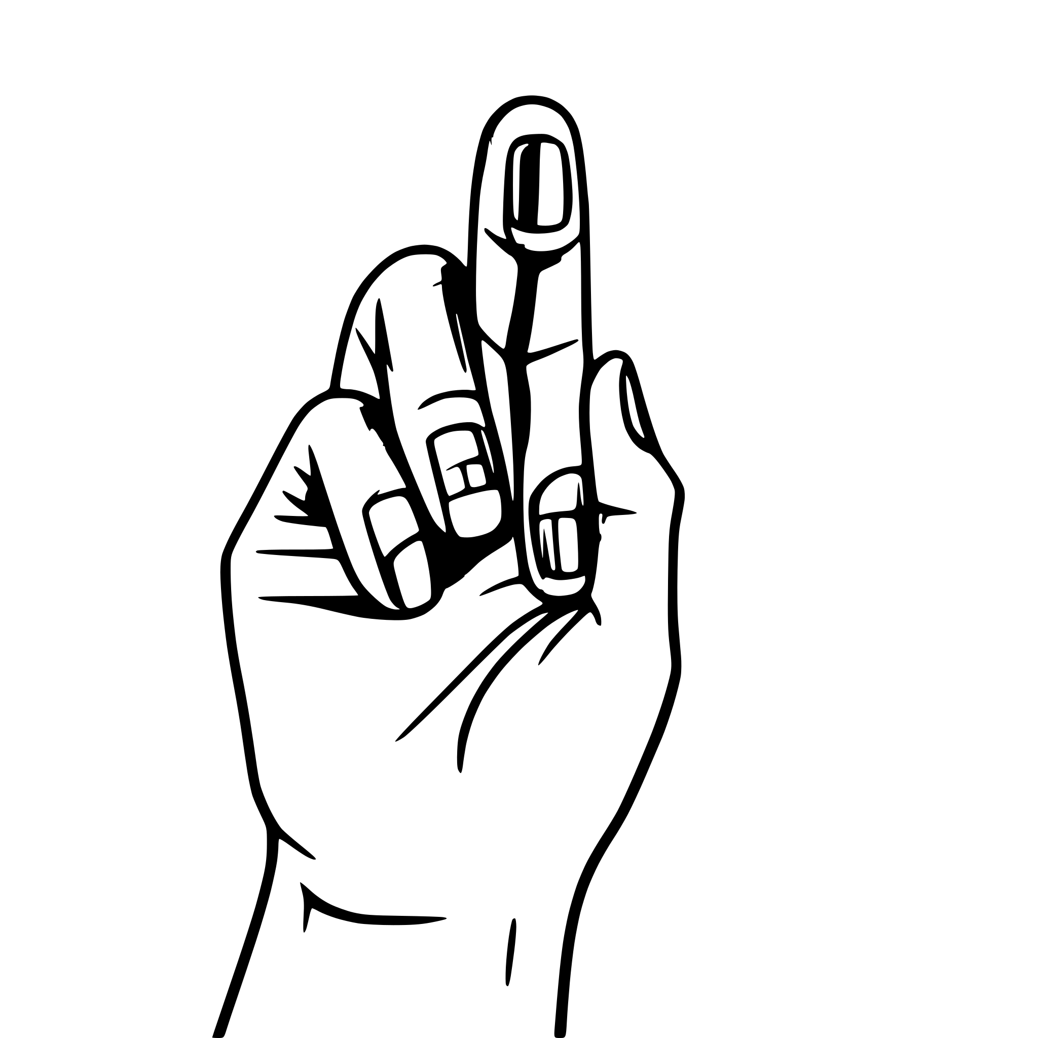 AI-generated SVG of a line art of hand with index finger tip dyed in purple