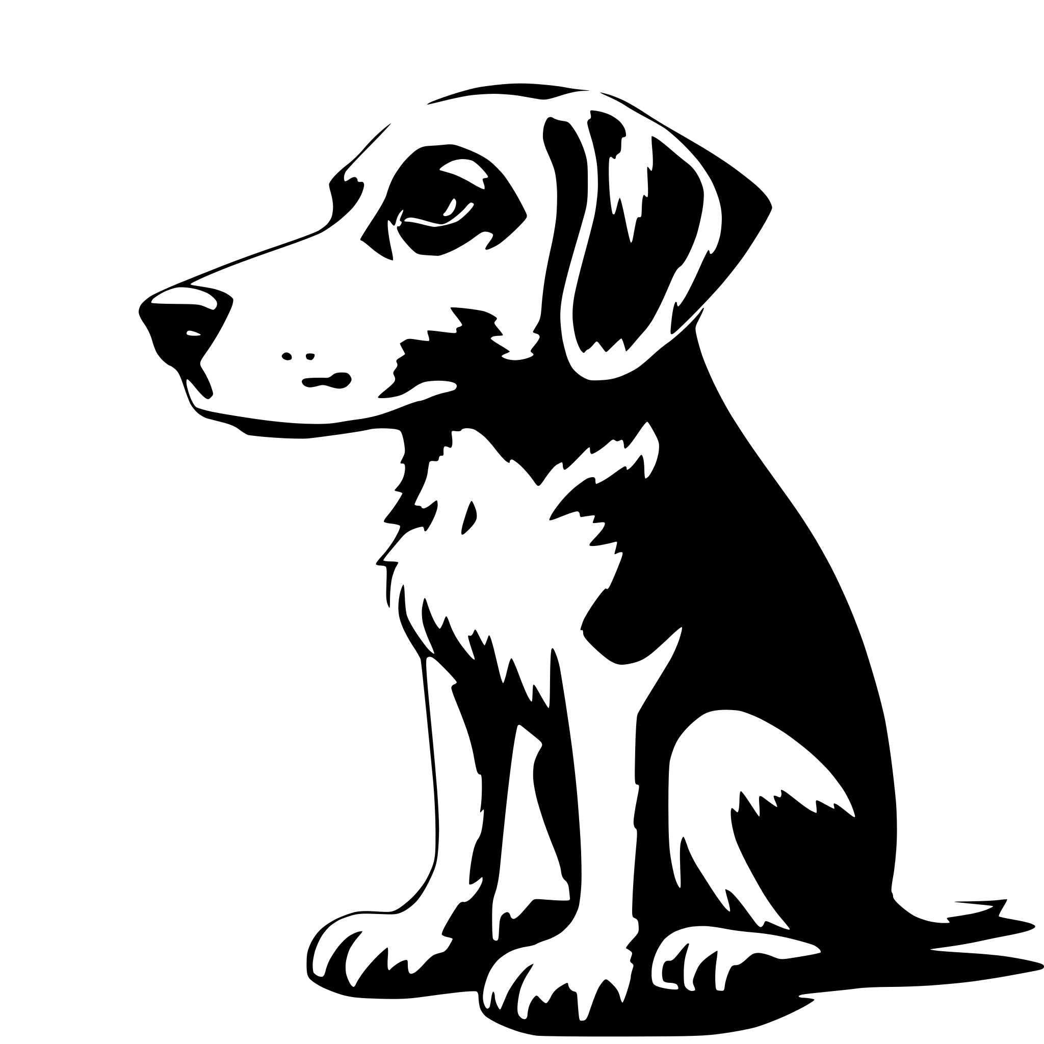 AI-generated SVG of a A simple side profile of a dog with paws. Can be use for medical schema. The position have to be up on his four paws