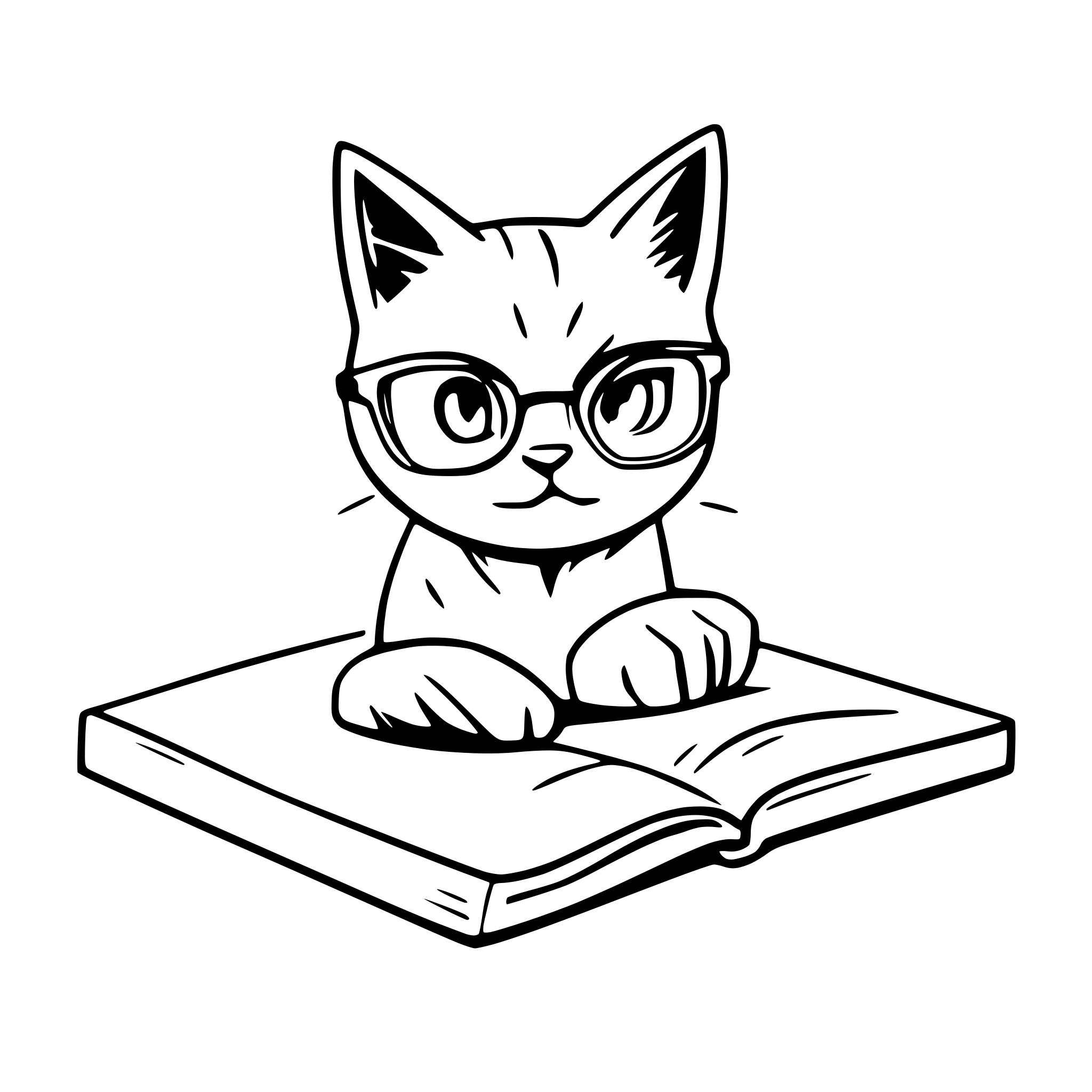 AI-generated SVG of a Cat with glasse focused intently on a book. It should look and focus on the book, NOT look in front of him