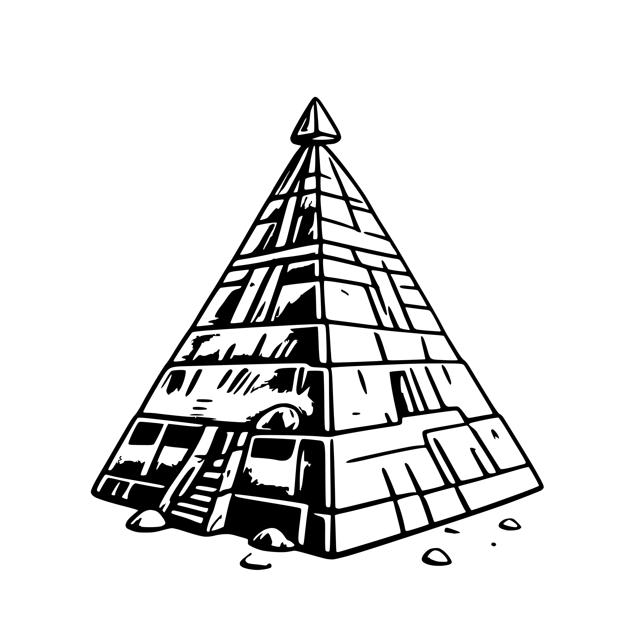AI-generated SVG of a a pyramid in Egypt in the sand. over the top of the pyramid there should be a brain that shines rays of light.