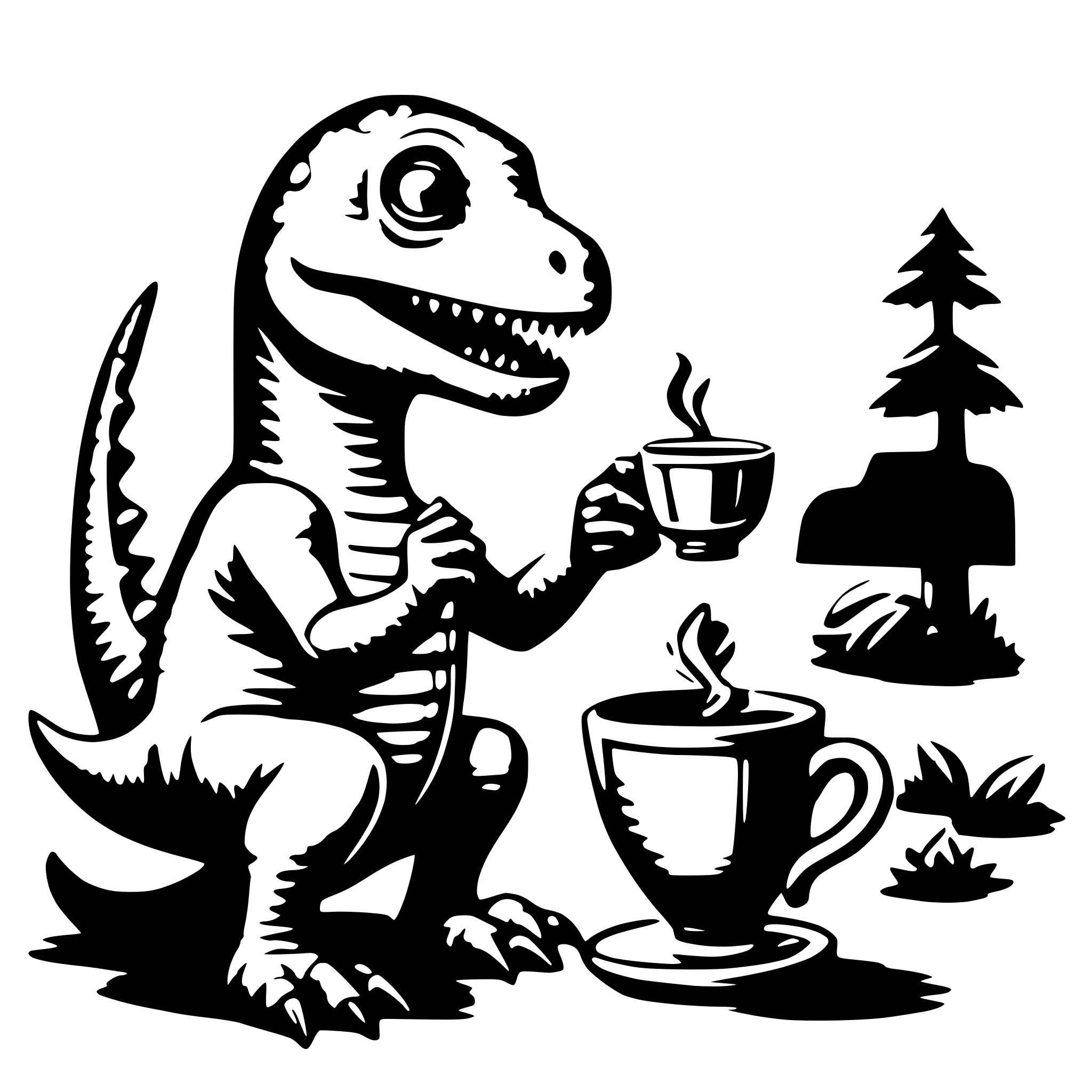 AI-generated SVG of a Dinosaur with a cup of tea in the hand