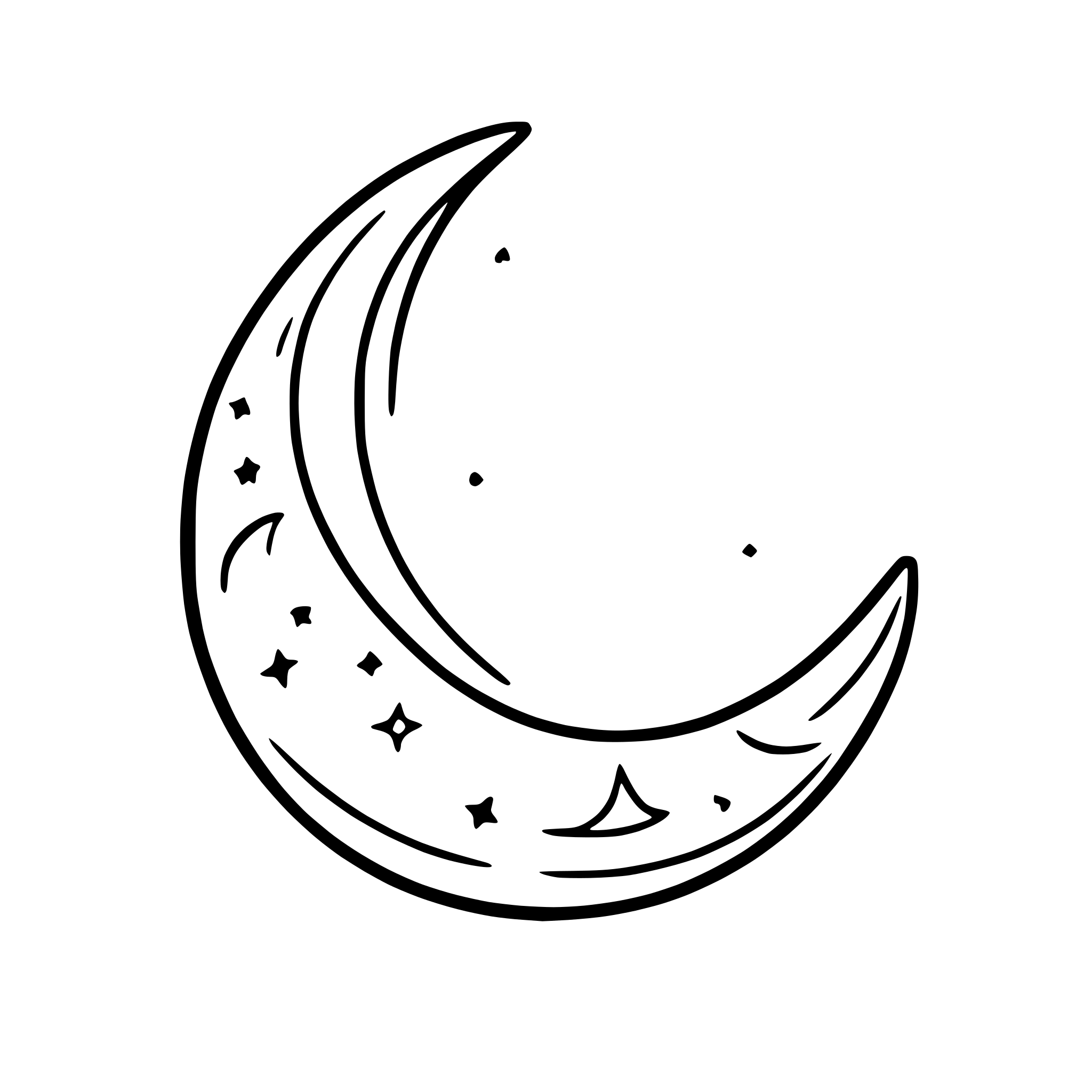 AI-generated SVG of a crescent moon with stars