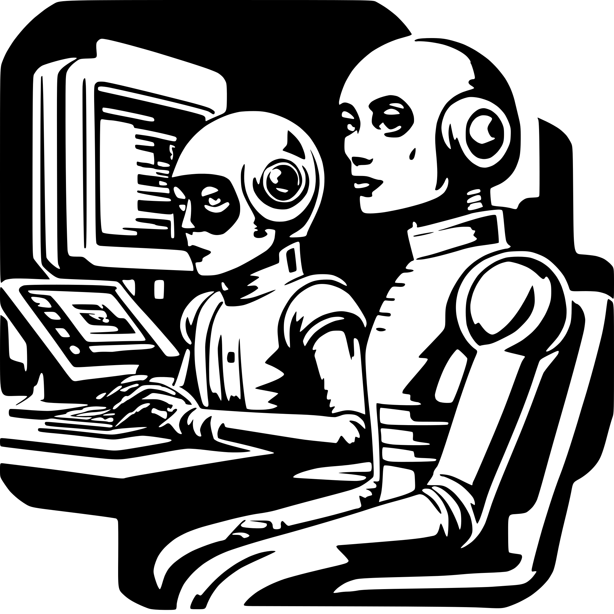 AI-generated SVG of a retro futuristic cyborgs using computers